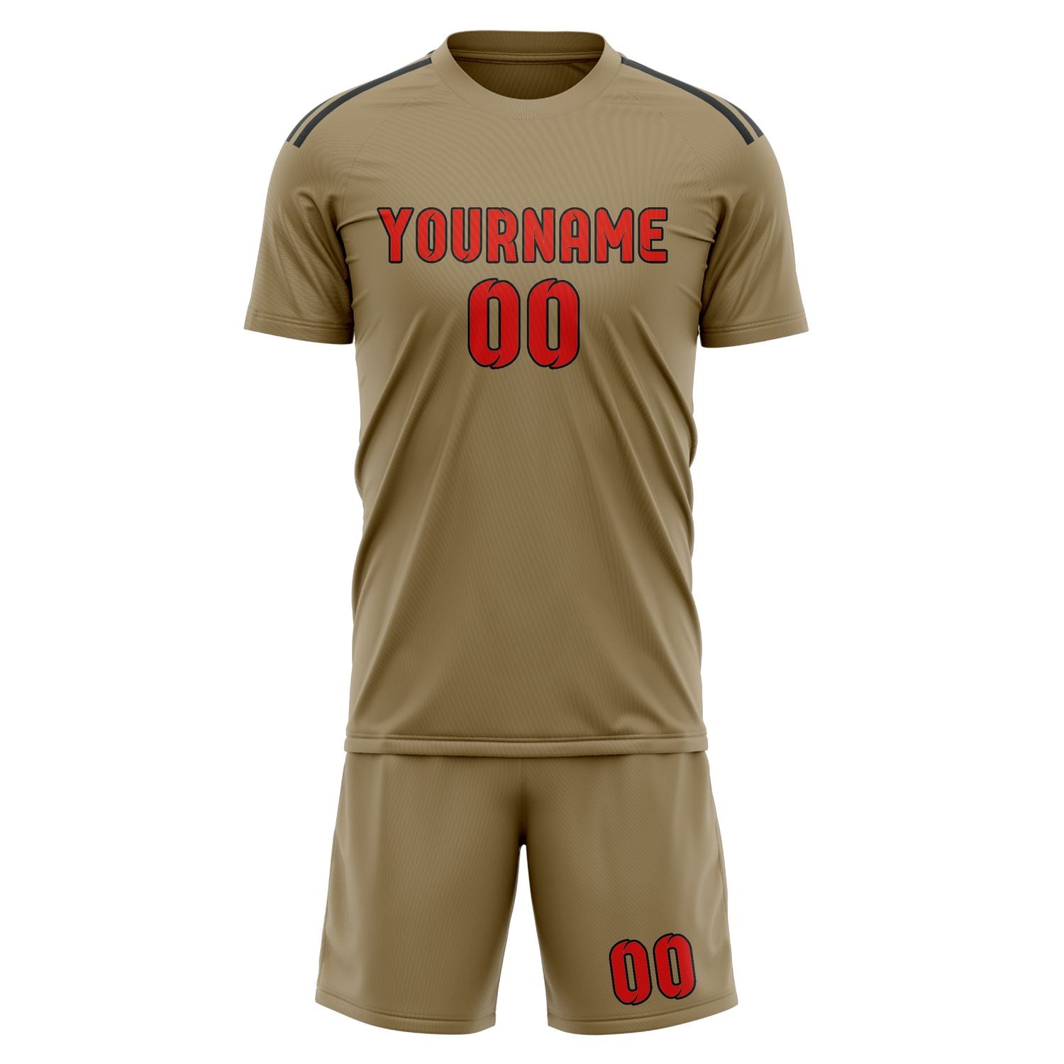 Maßgeschneidertes Professionelles Hellkhaki Orangerot Fußballtrikot-Set