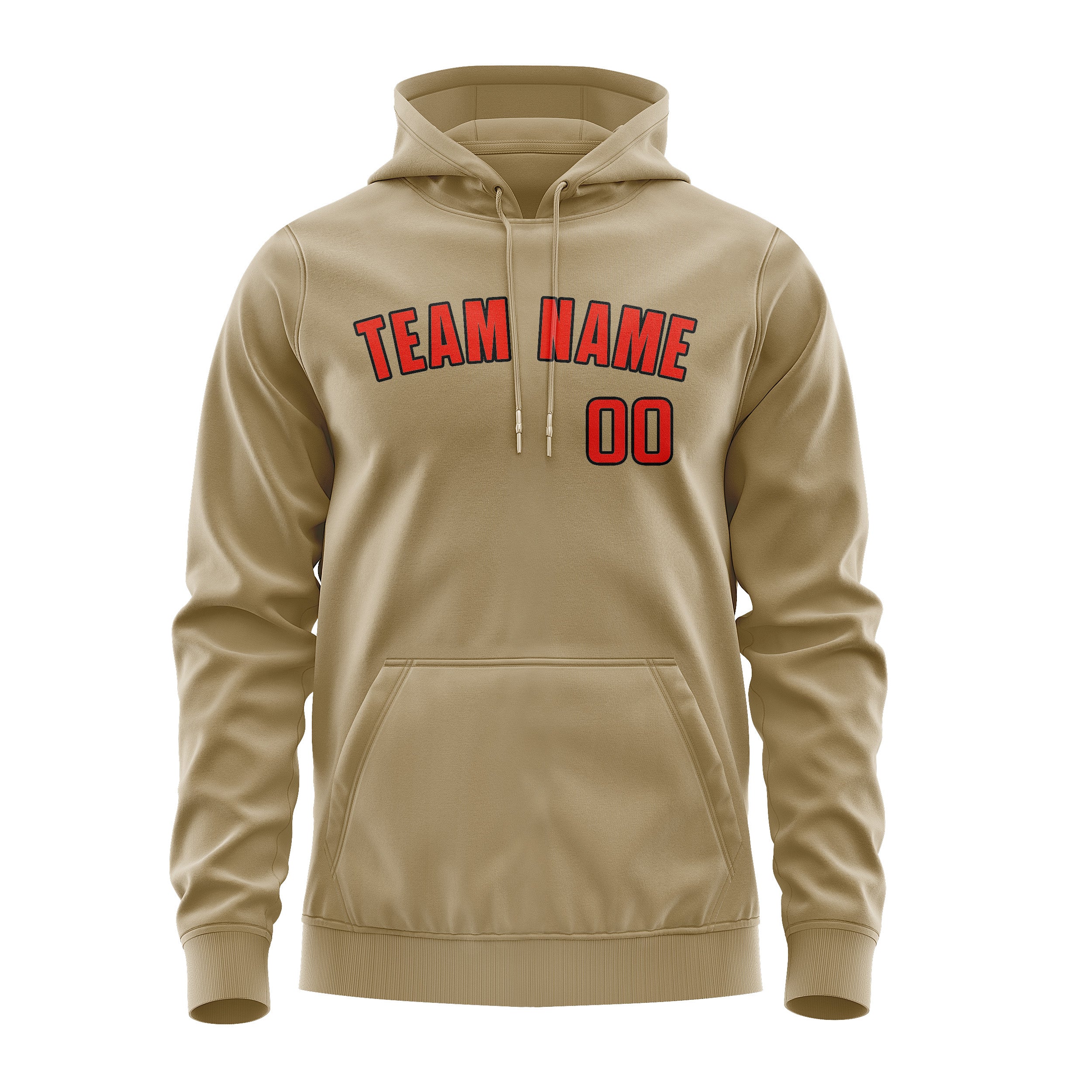 Maßgeschneidertes Hellkhaki Orangerot Hoodie
