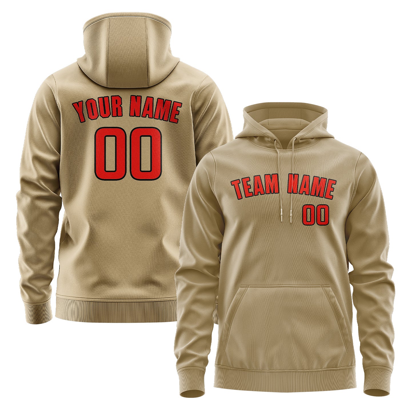 Maßgeschneidertes Hellkhaki Orangerot Hoodie