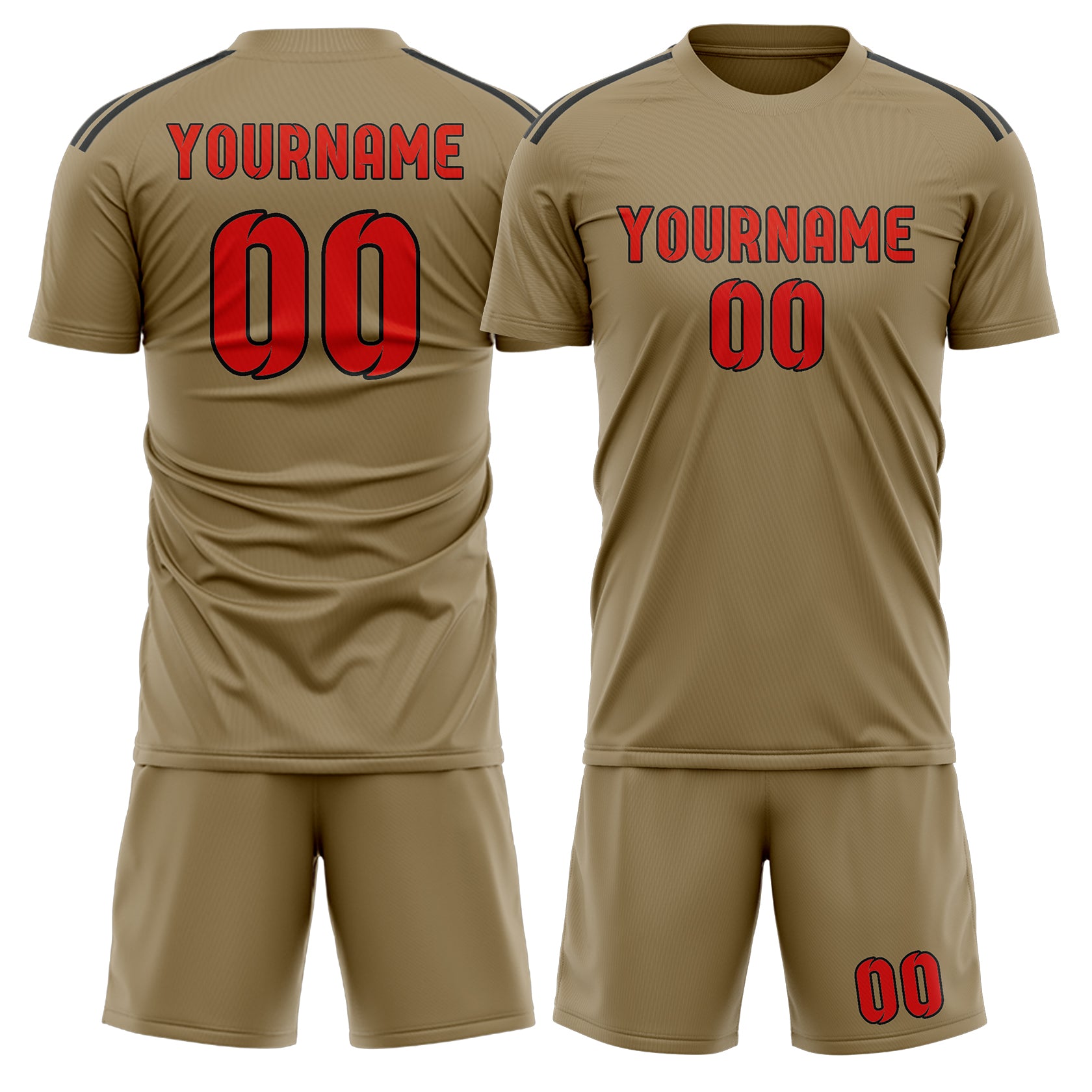 Maßgeschneidertes Professionelles Hellkhaki Orangerot Fußballtrikot-Set