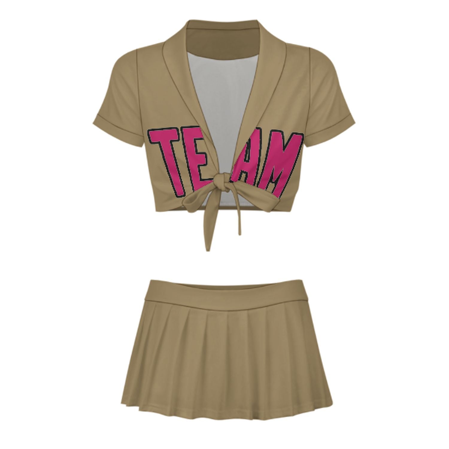 Maßgeschneidertes Hellkhaki Rosarot Cheerleader Outfit Set