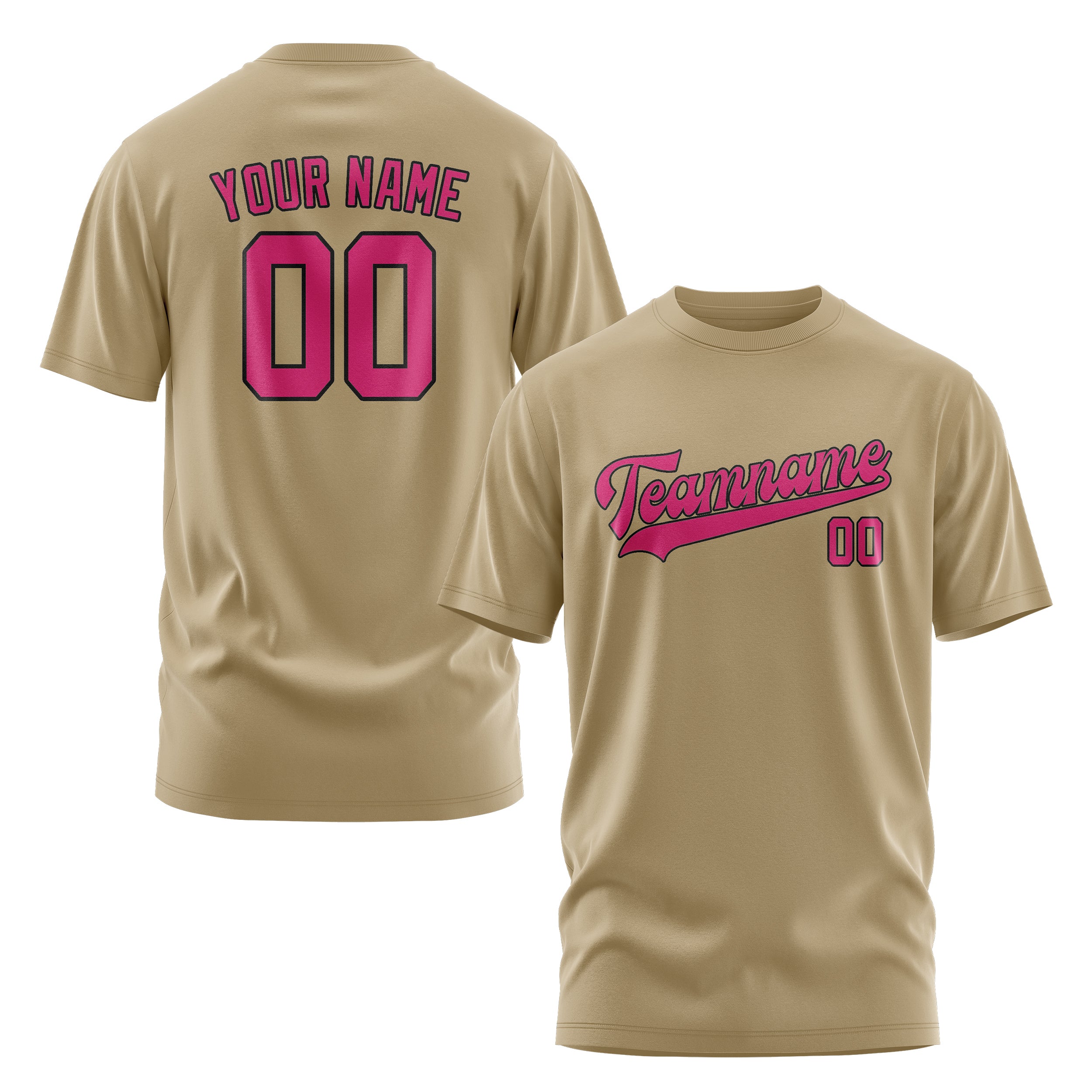 Maßgeschneidertes Hellkhaki Rosarot T-Shirt