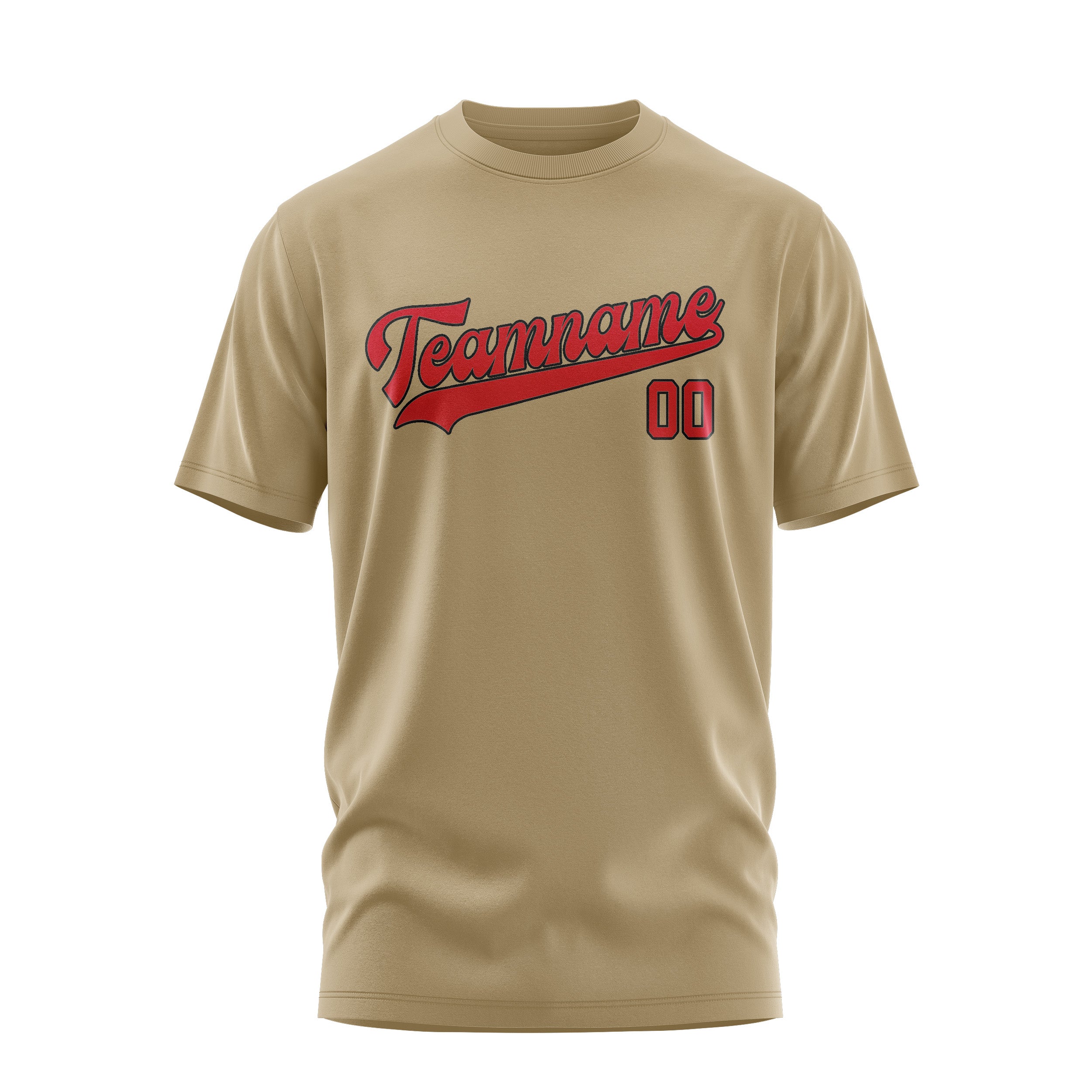 Maßgeschneidertes Hellkhaki Rot T-Shirt