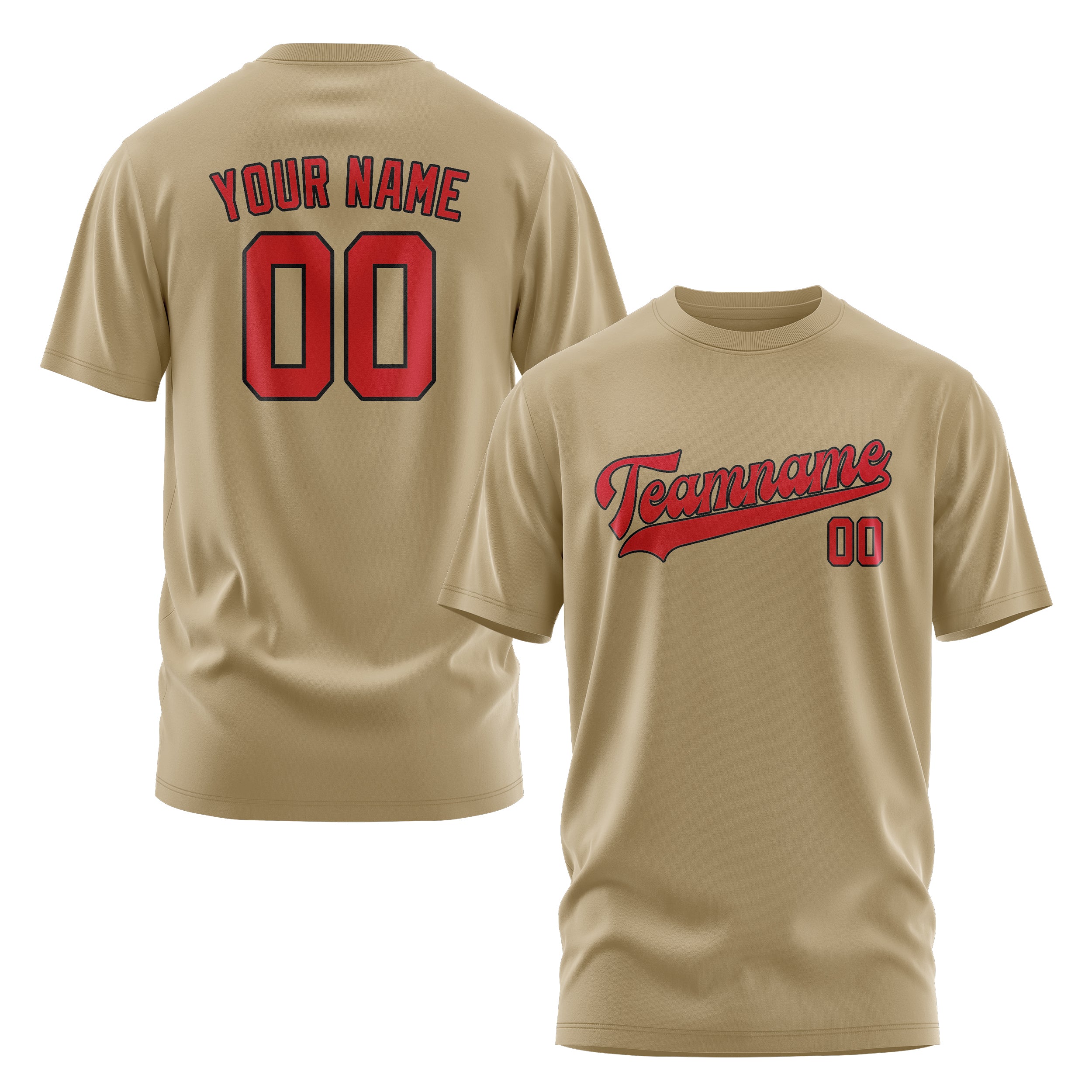 Maßgeschneidertes Hellkhaki Rot T-Shirt