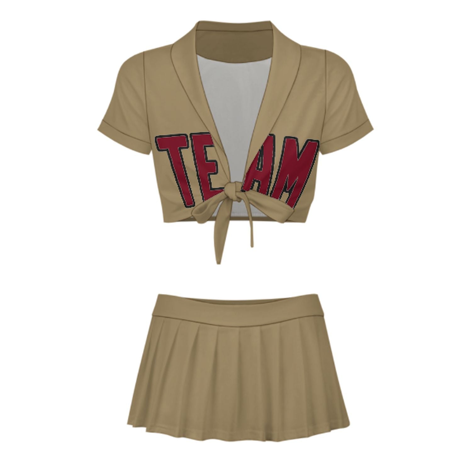 Maßgeschneidertes Hellkhaki Karmesinrot Cheerleader Outfit Set