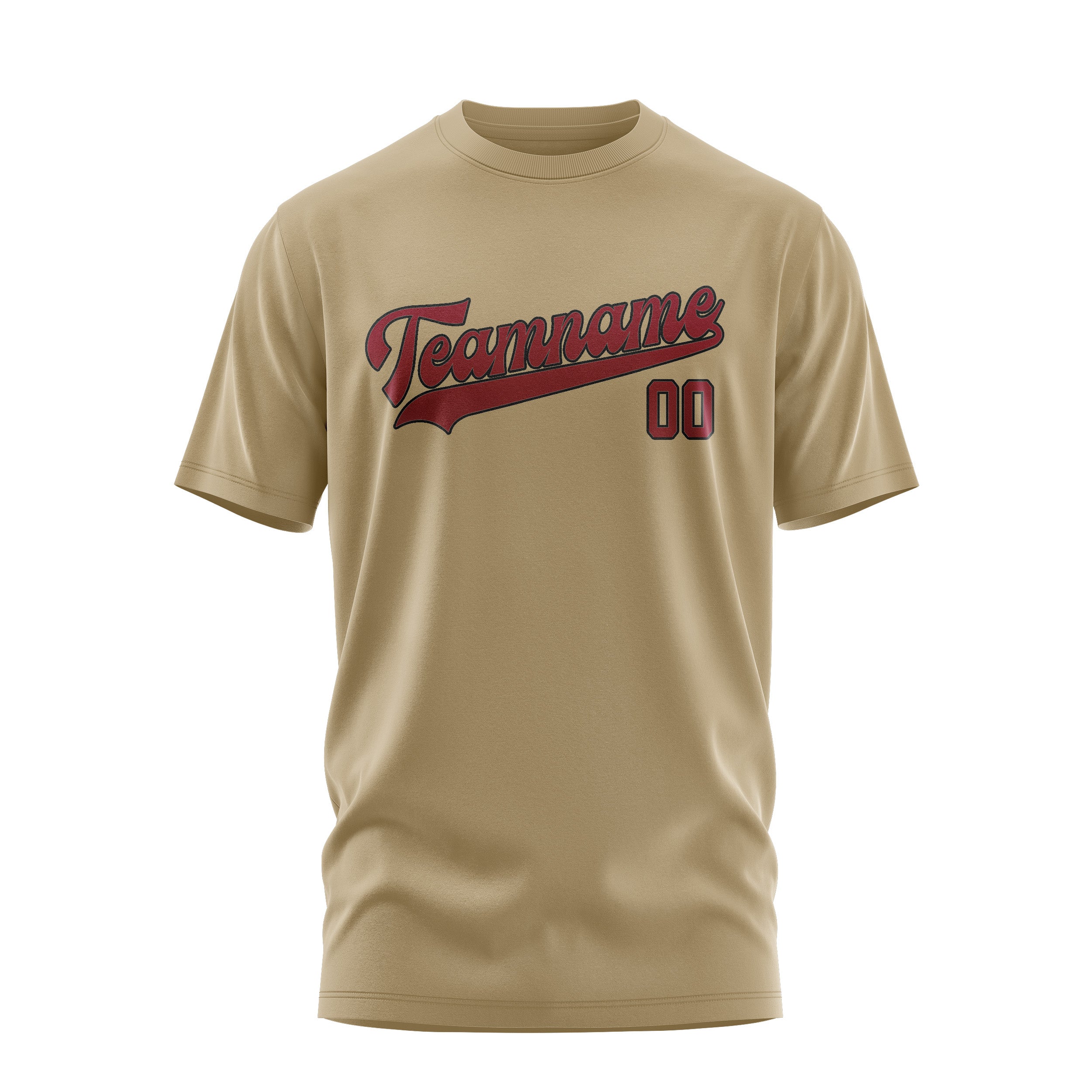 Maßgeschneidertes Hellkhaki Karmesinrot T-Shirt
