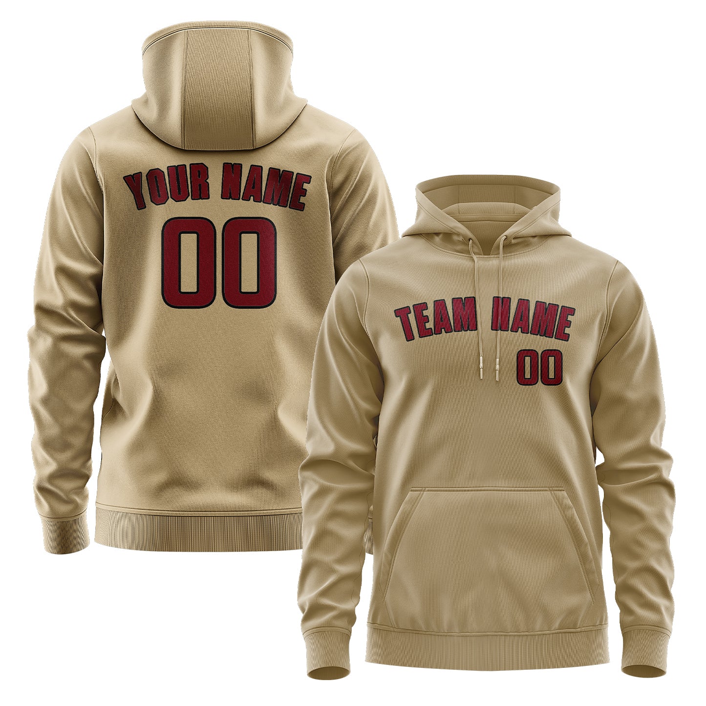 Maßgeschneidertes Hellkhaki Karmesinrot Hoodie