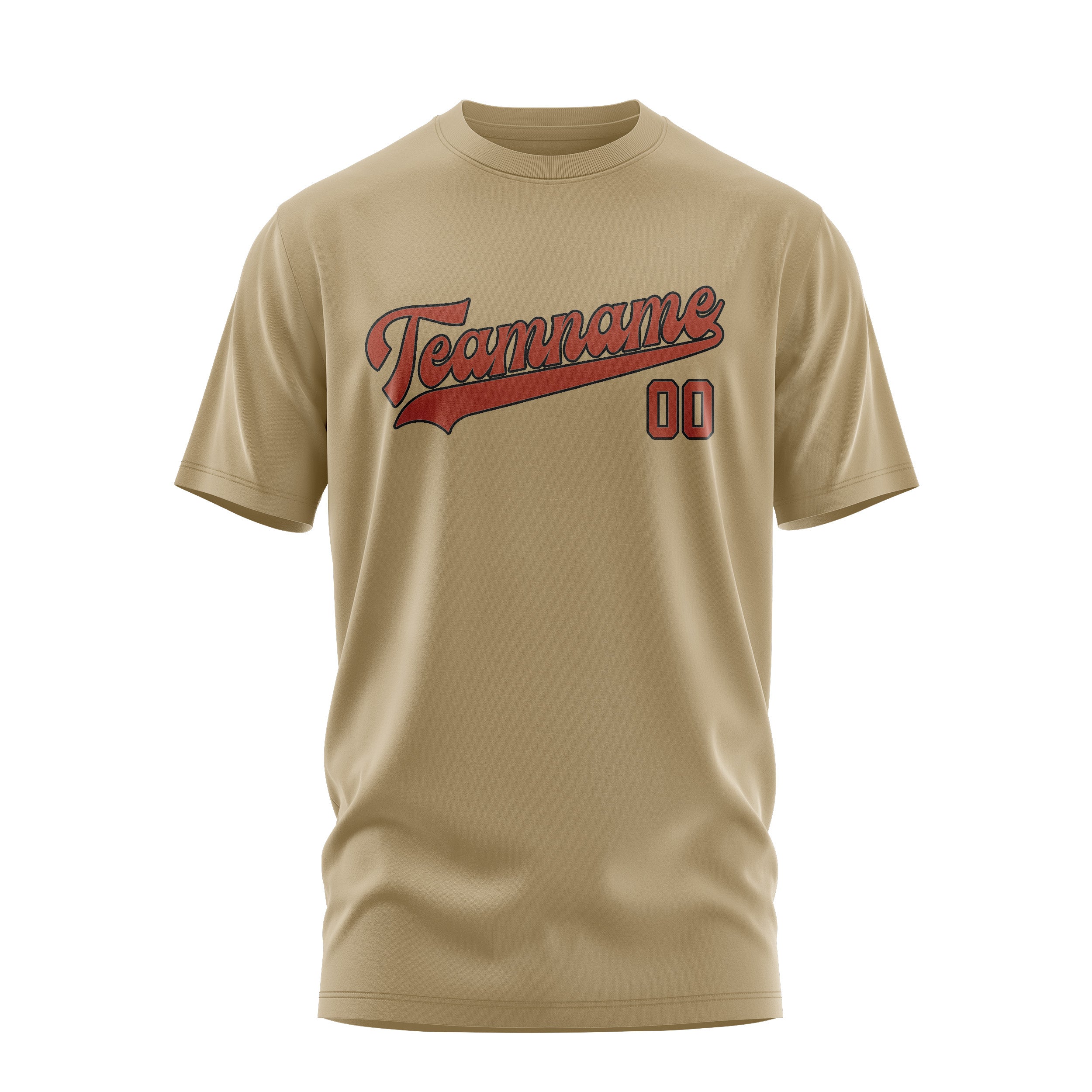 Maßgeschneidertes Hellkhaki Korallenrot T-Shirt