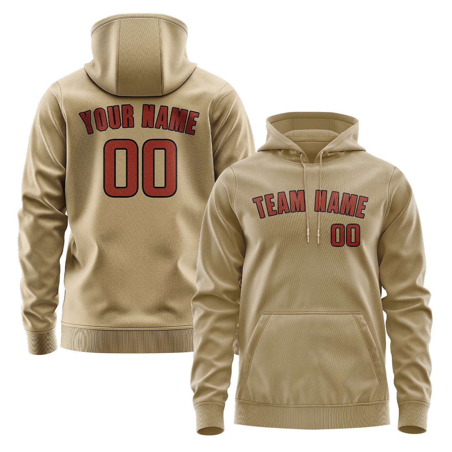 Maßgeschneidertes Hellkhaki Korallenrot Hoodie