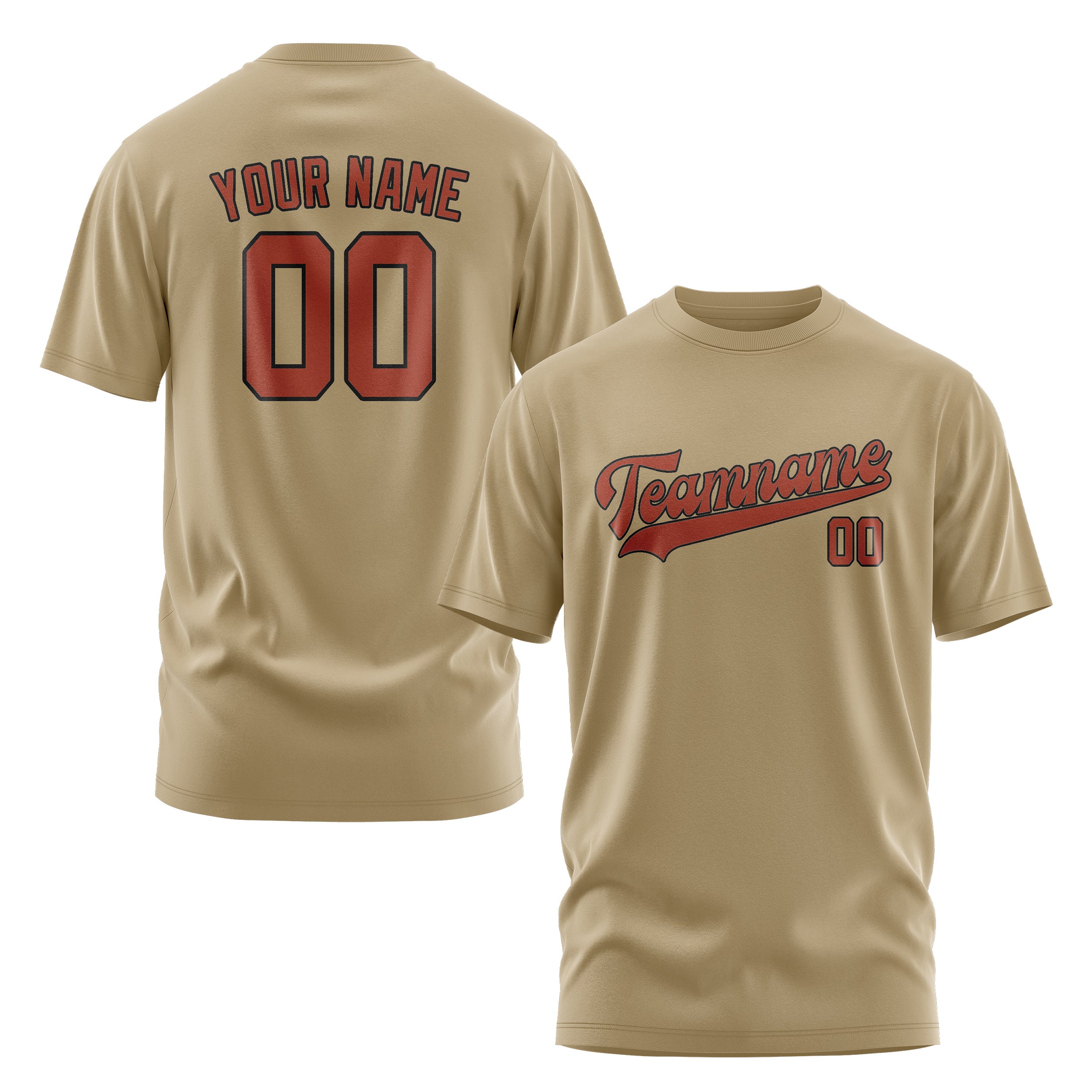 Maßgeschneidertes Hellkhaki Korallenrot T-Shirt