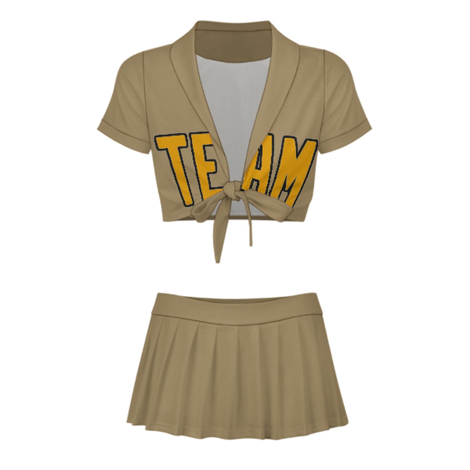 Maßgeschneidertes Hellkhaki Gelb Cheerleader Outfit Set