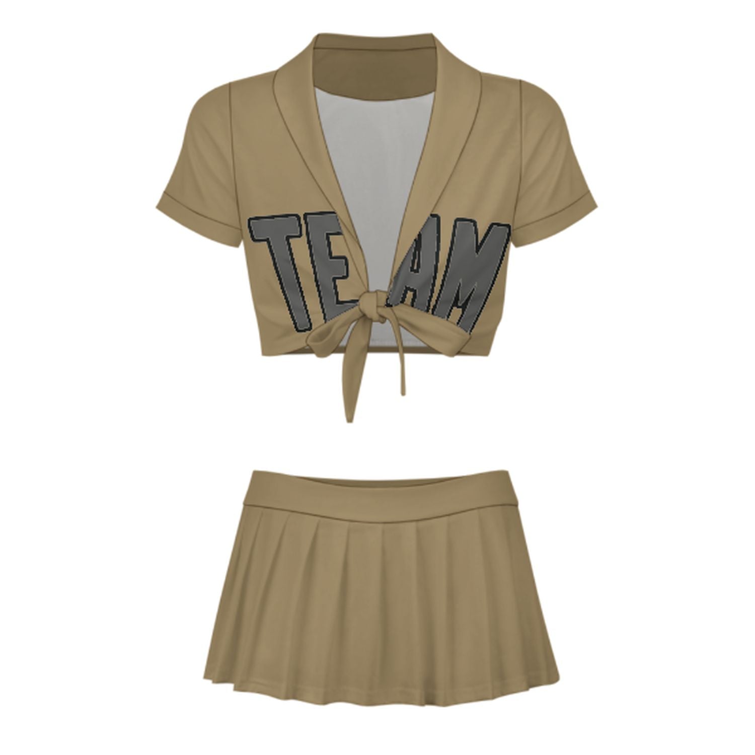 Maßgeschneidertes Hellkhaki Dunkelgrau Cheerleader Outfit Set