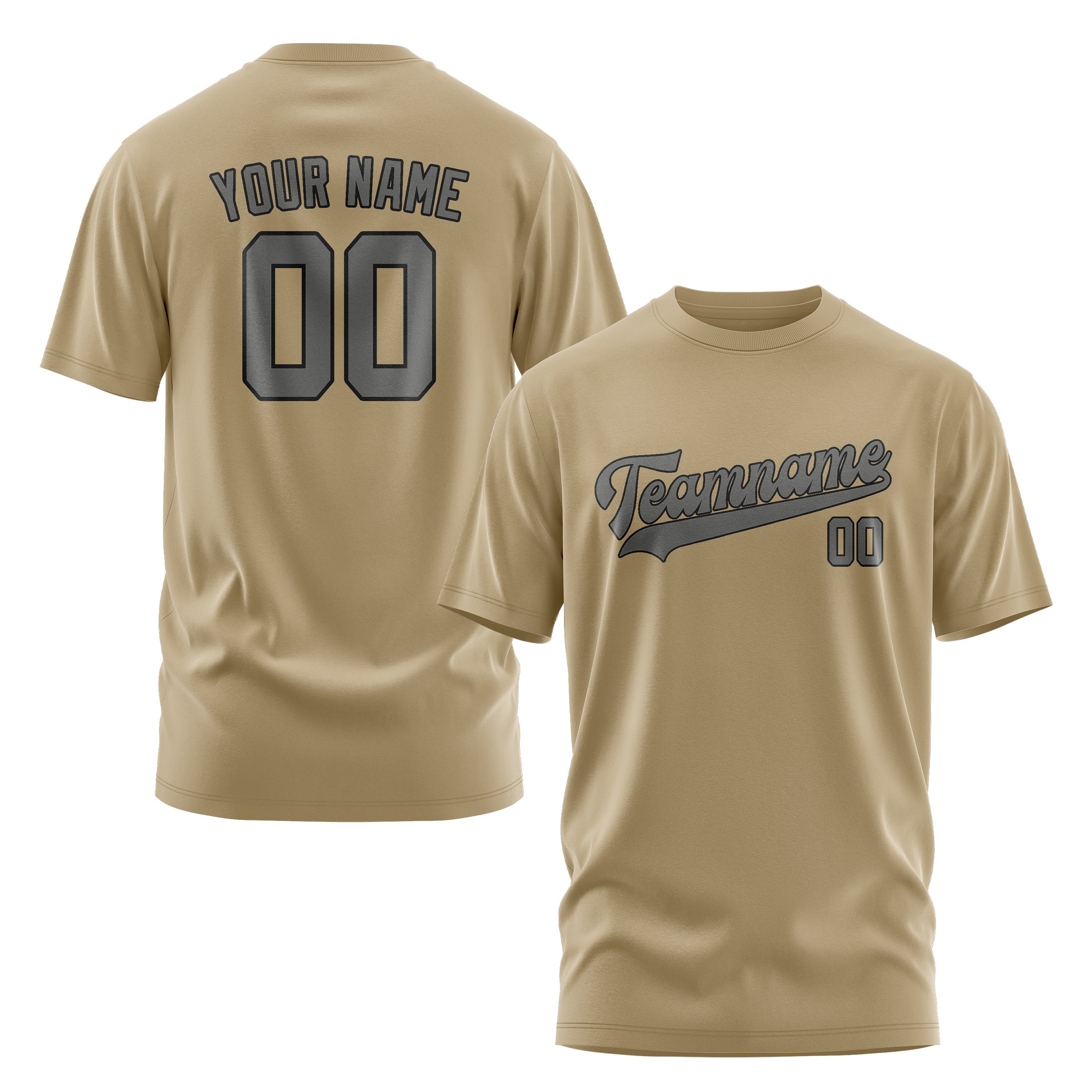 Maßgeschneidertes Hellkhaki Dunkelgrau T-Shirt