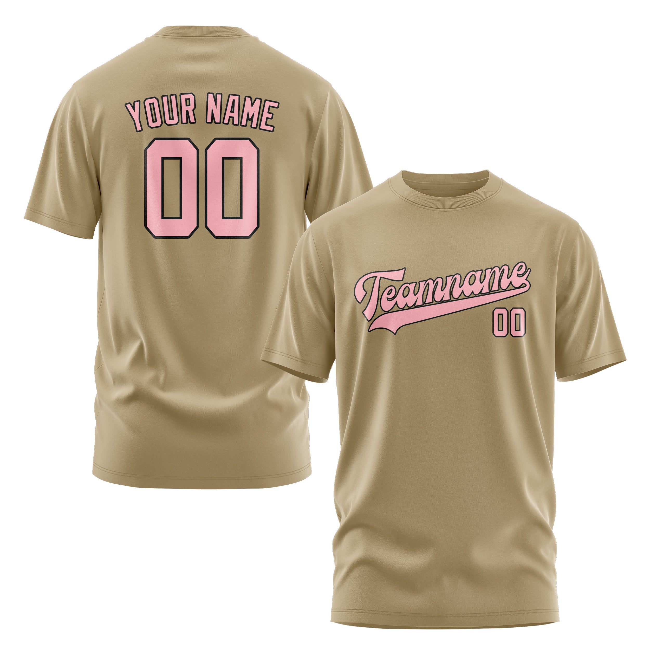 Maßgeschneidertes Hellkhaki Rosa T-Shirt