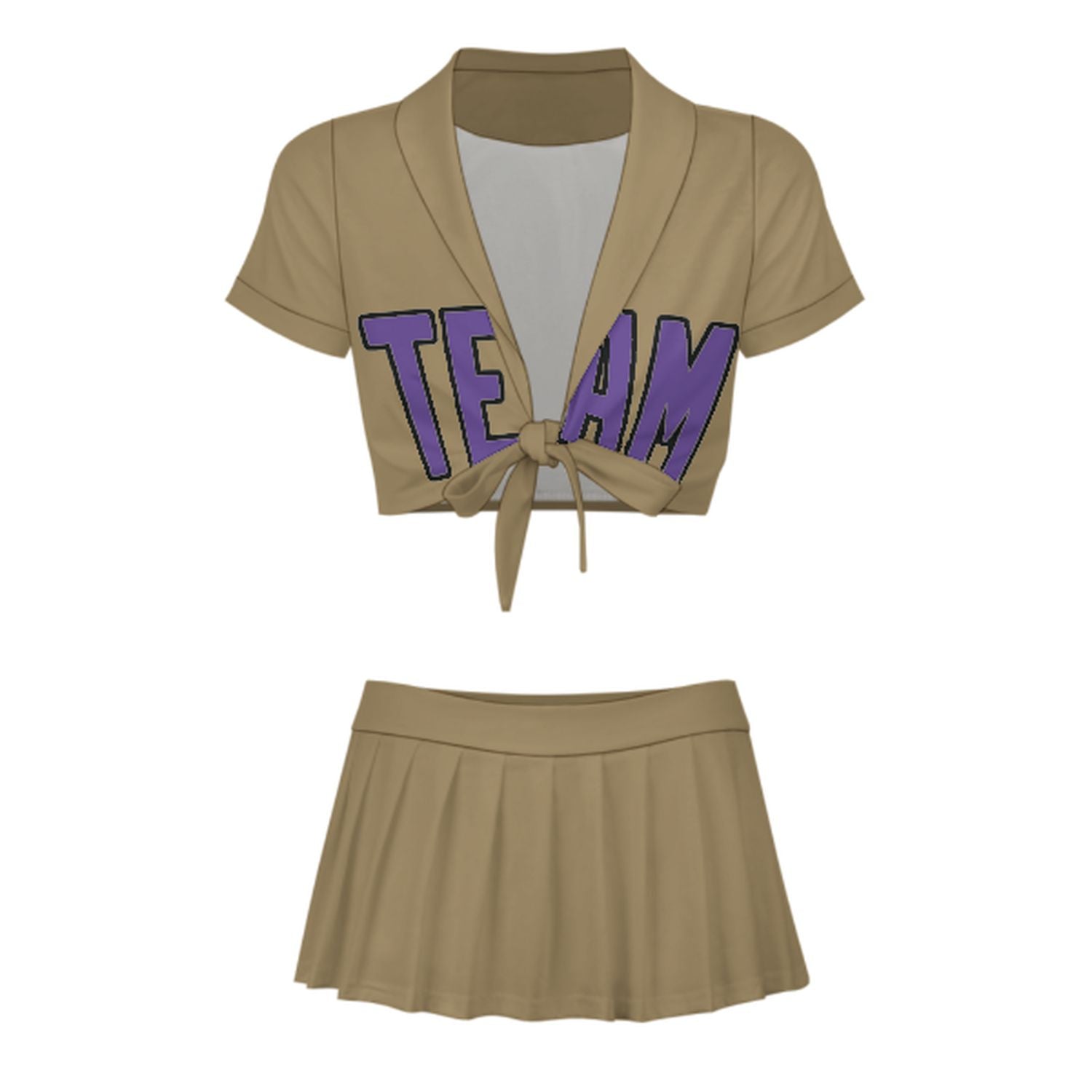 Maßgeschneidertes Hellkhaki Lavendel Cheerleader Outfit Set