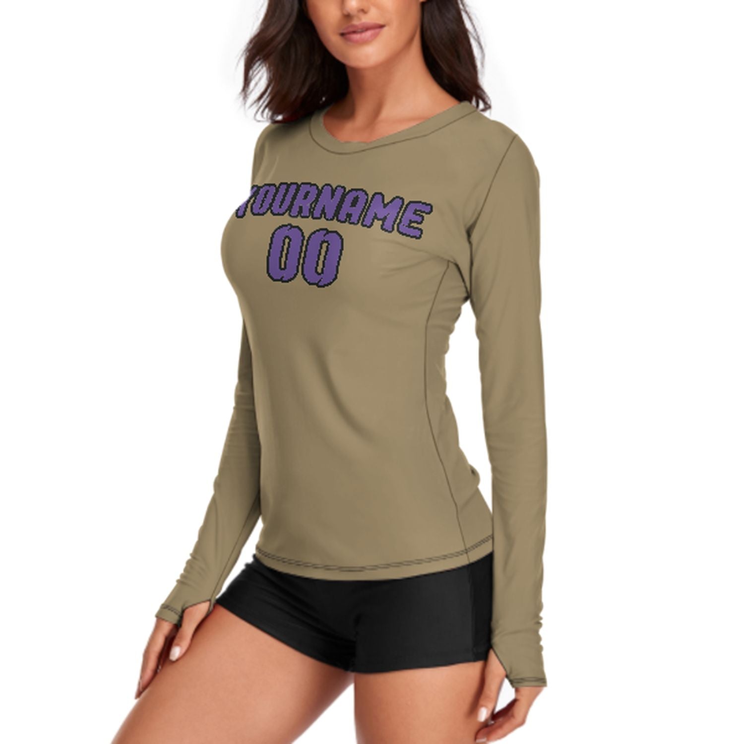Camicia da donna a maniche lunghe color kaki chiaro lavanda su misura
