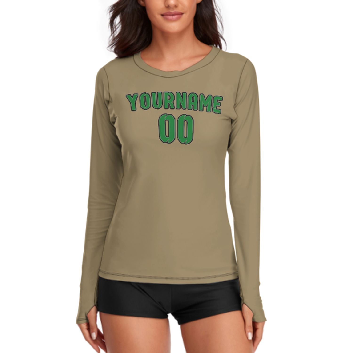 Camicia da donna a maniche lunghe in verde smeraldo chiaro kaki su misura