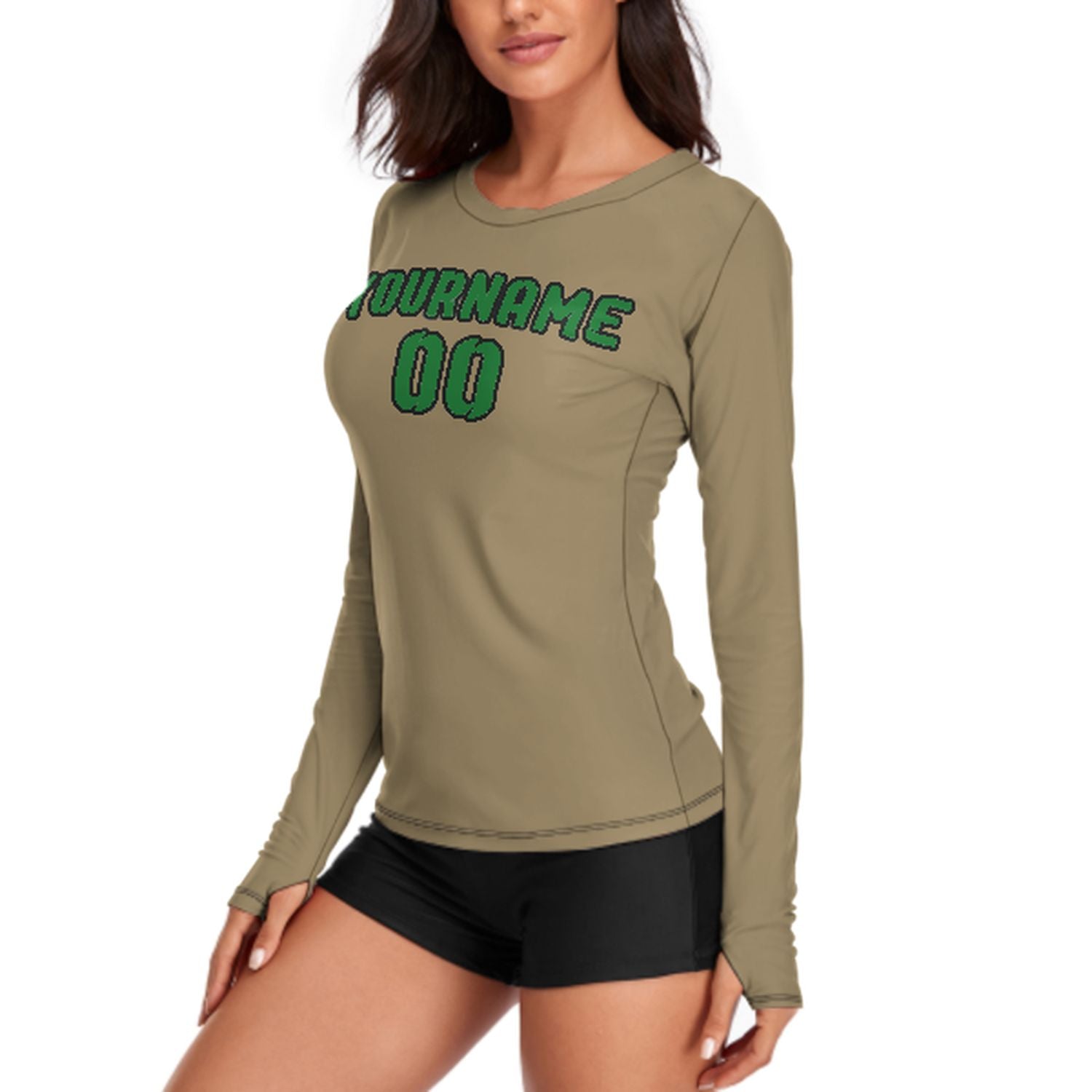 Camicia da donna a maniche lunghe in verde smeraldo chiaro kaki su misura