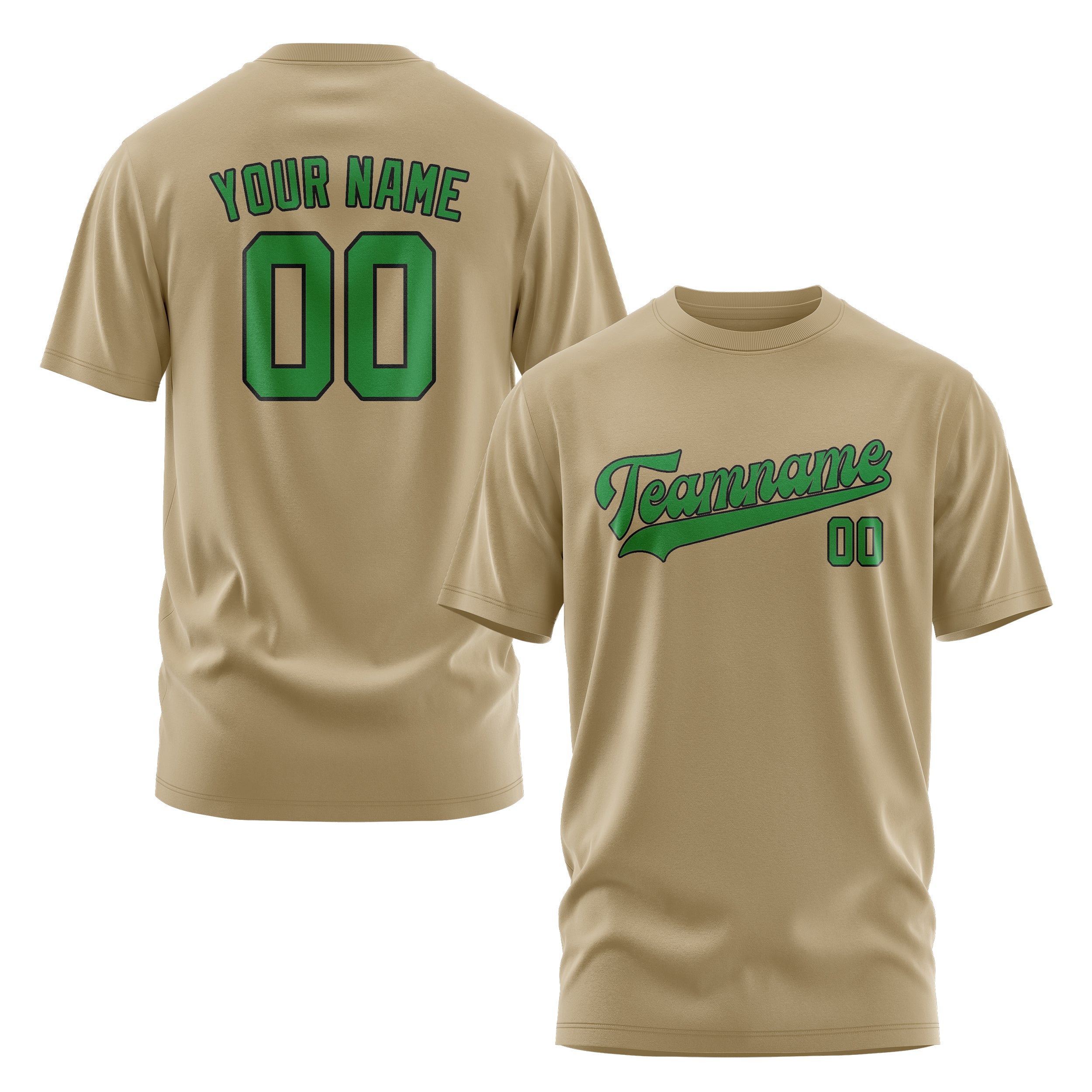 Maßgeschneidertes Hellkhaki Smaragdgrün T-Shirt