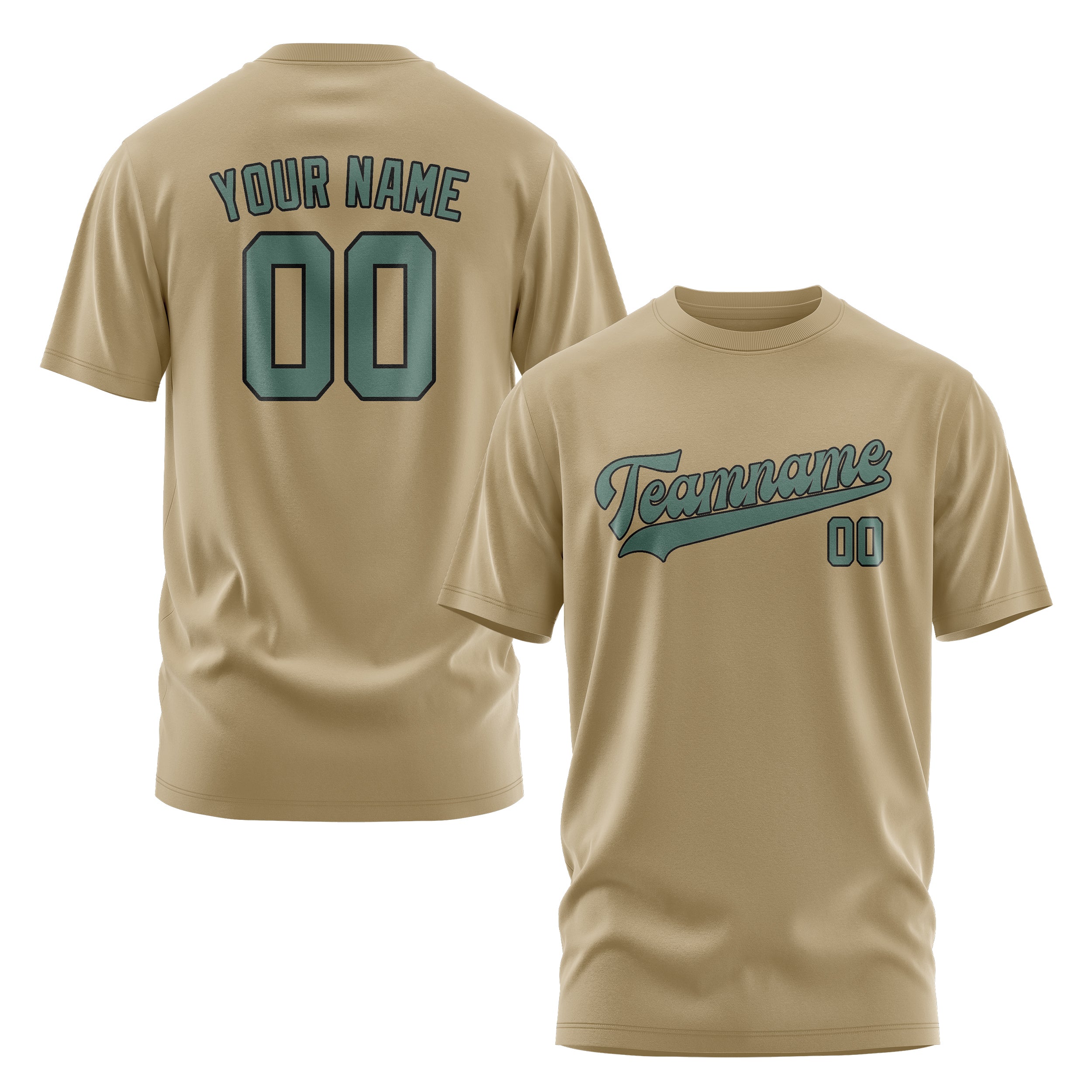Maßgeschneidertes Hellkhaki Blaugrün T-Shirt