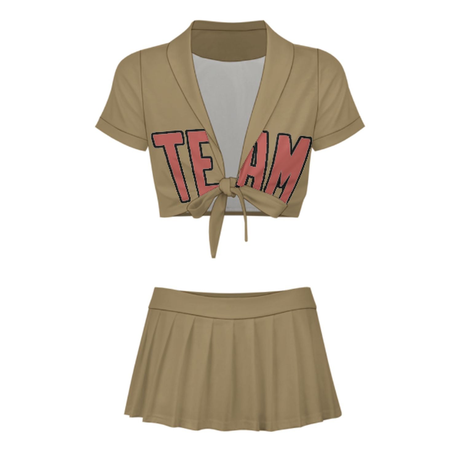 Maßgeschneidertes Hellkhaki Kupferrose Cheerleader Outfit Set