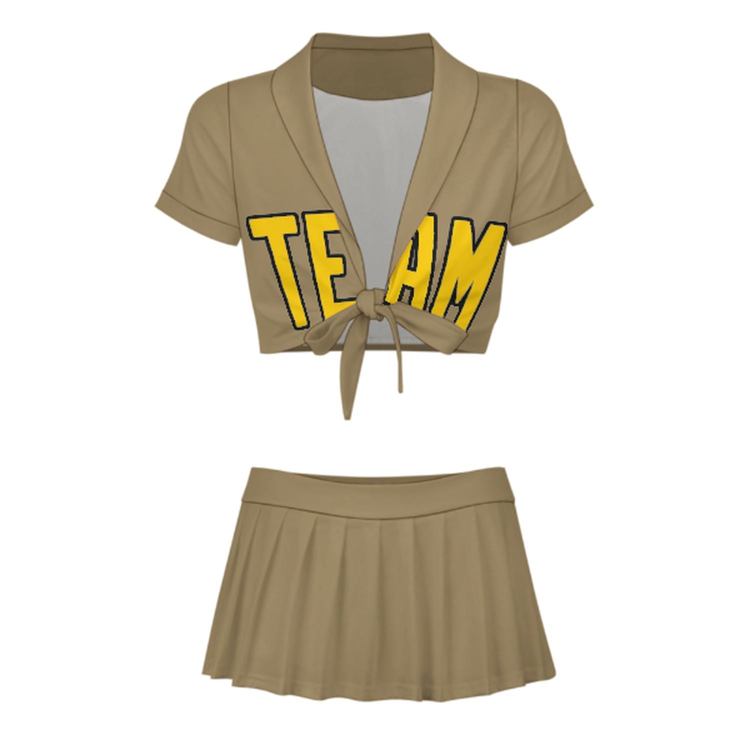 Maßgeschneidertes Hellkhaki Gold Cheerleader Outfit Set