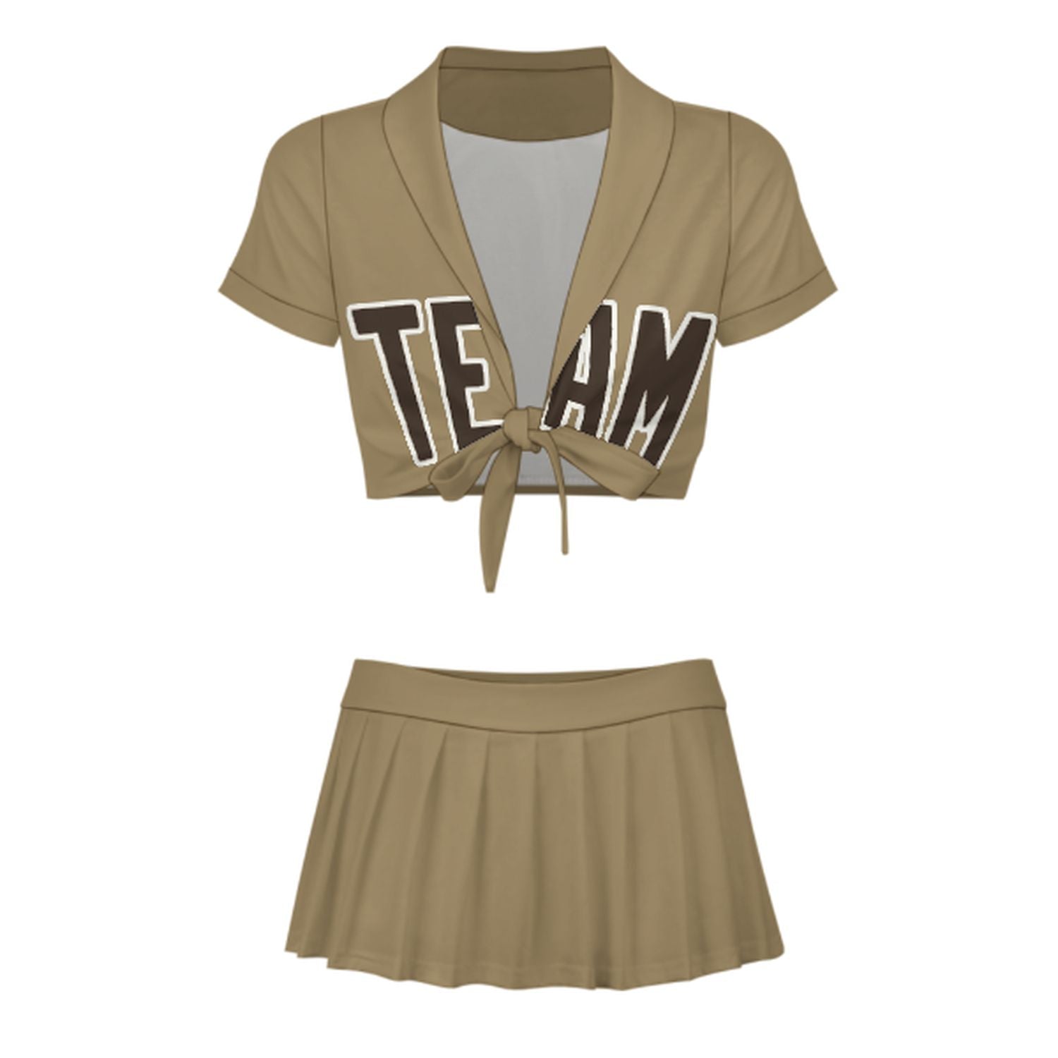 Maßgeschneidertes Hellkhaki Braun Cheerleader Outfit Set
