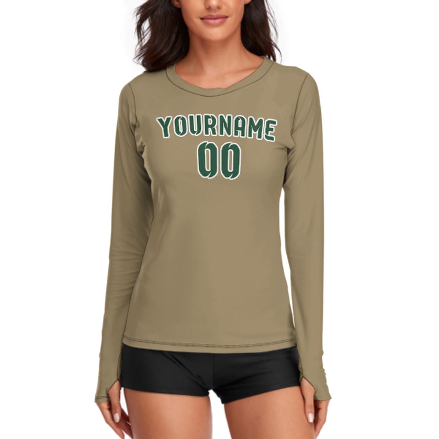 Camicia da donna a maniche lunghe color kaki chiaro verde muschio su misura