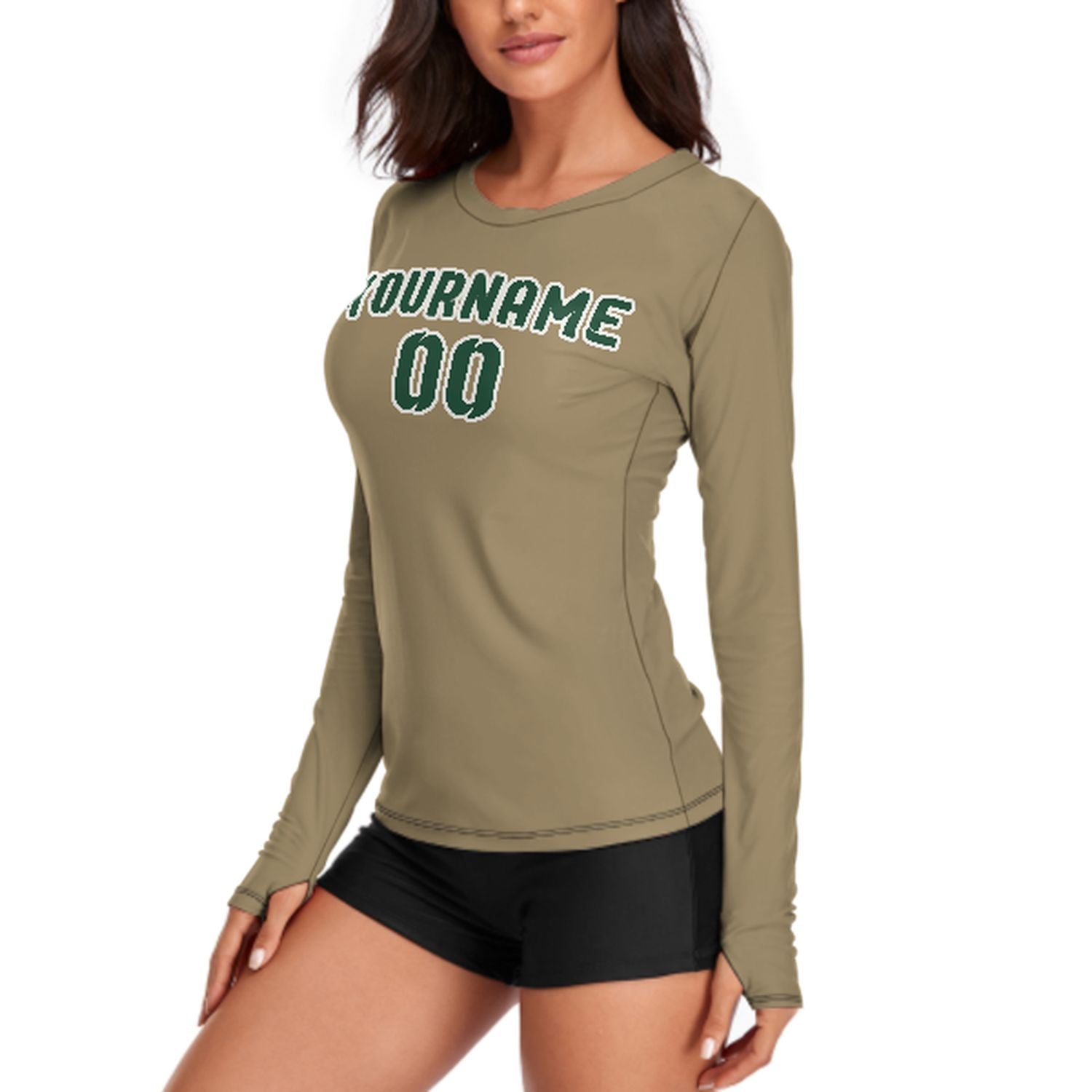 Camicia da donna a maniche lunghe color kaki chiaro verde muschio su misura