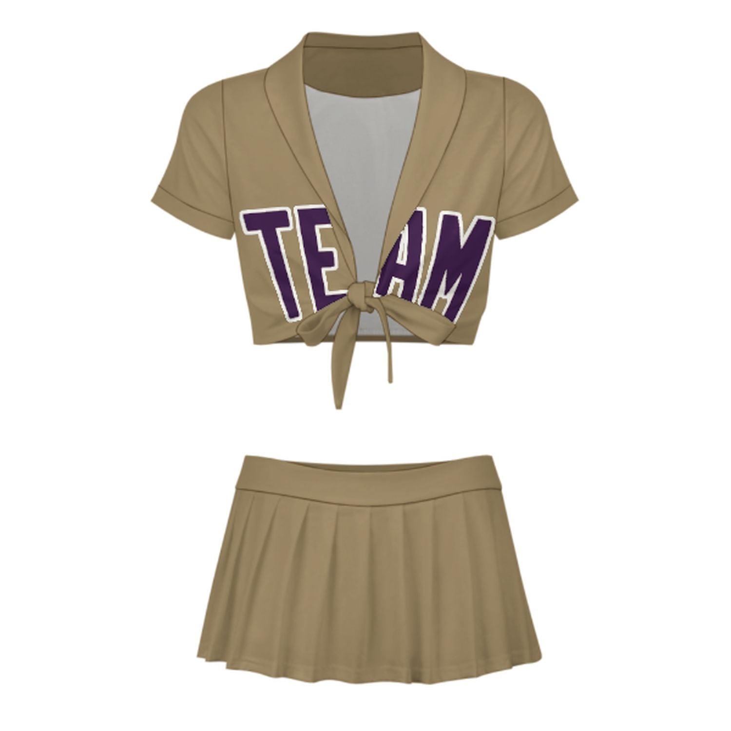 Maßgeschneidertes Hellkhaki Lila Cheerleader Outfit Set