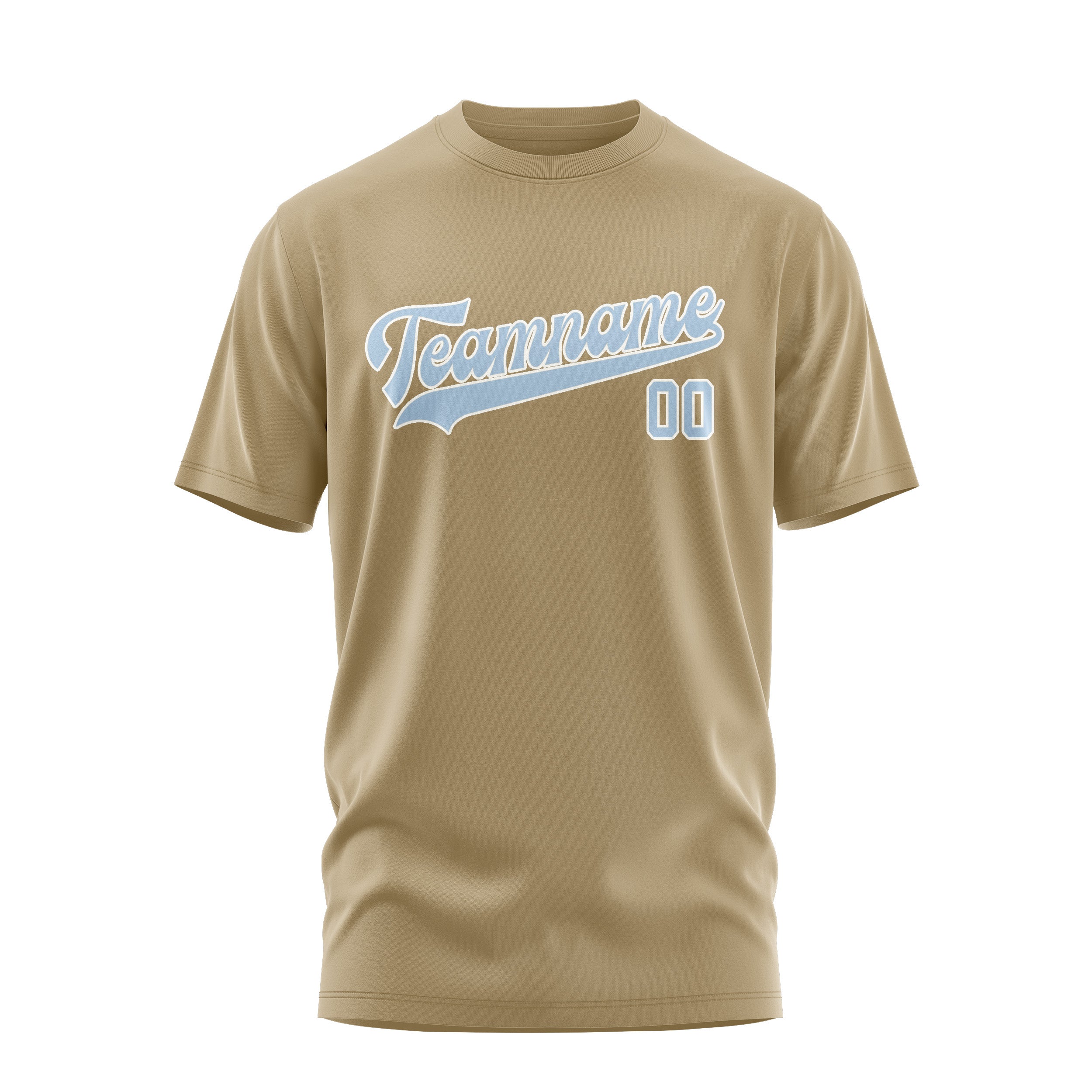 Maßgeschneidertes Hellkhaki Hellblau T-Shirt