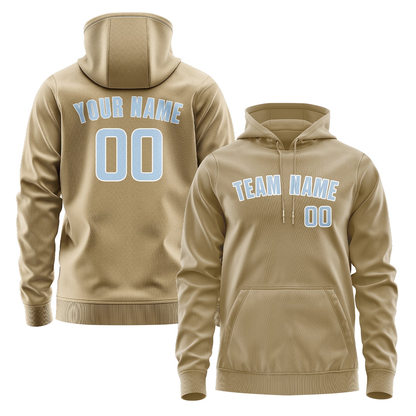 Maßgeschneidertes Hellkhaki Hellblau Hoodie