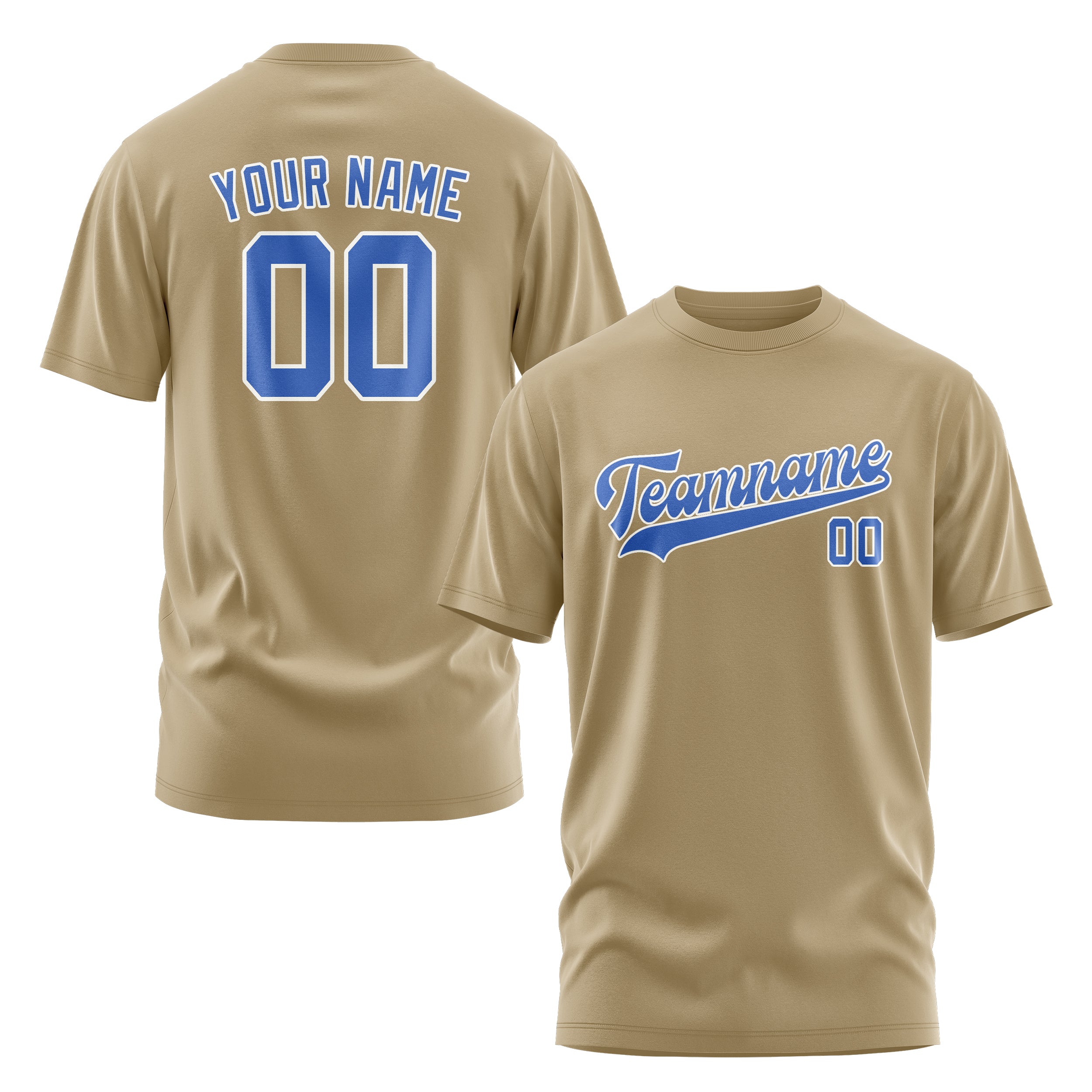 Maßgeschneidertes Hellkhaki Himmelblau T-Shirt