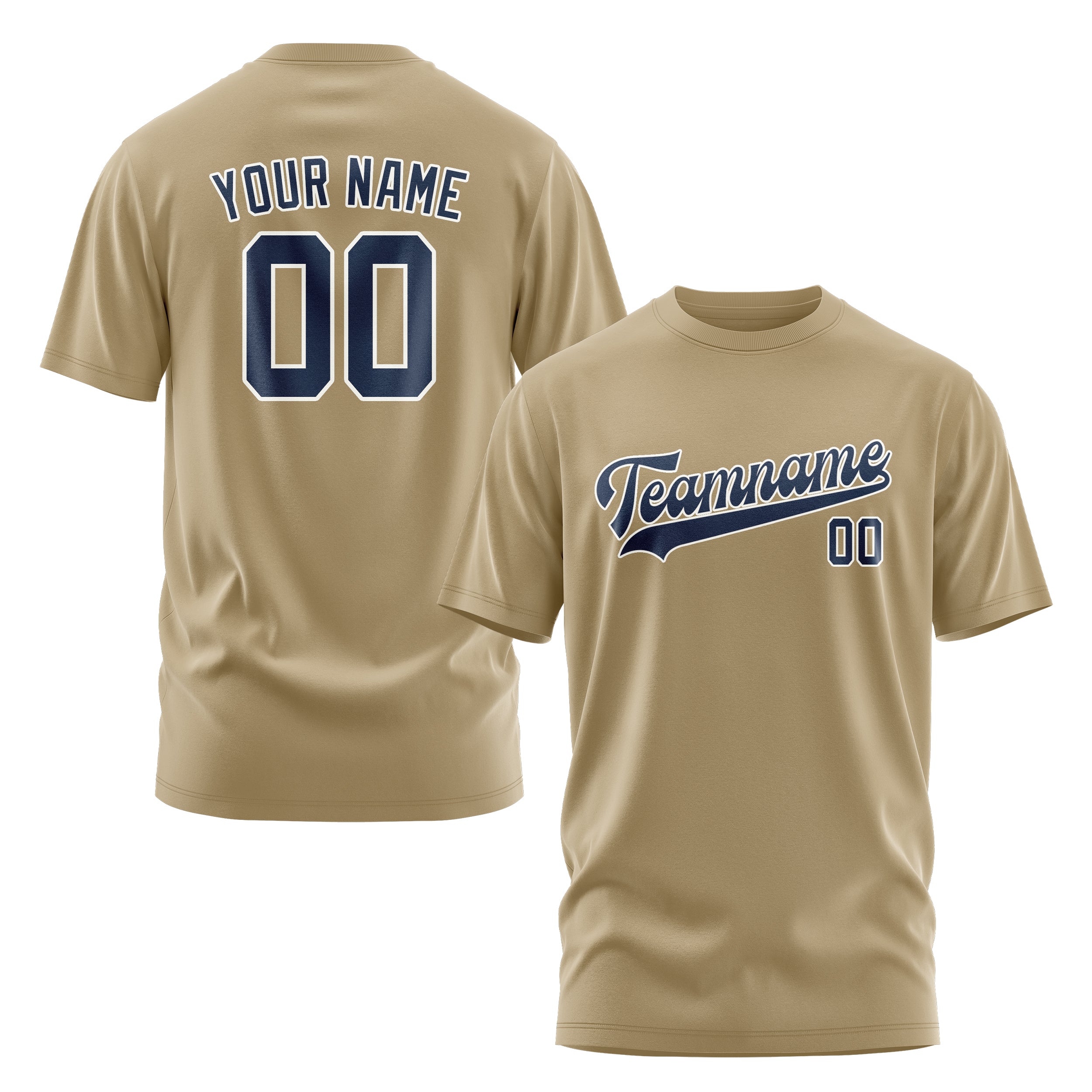 Maßgeschneidertes Hellkhaki Marineblau T-Shirt