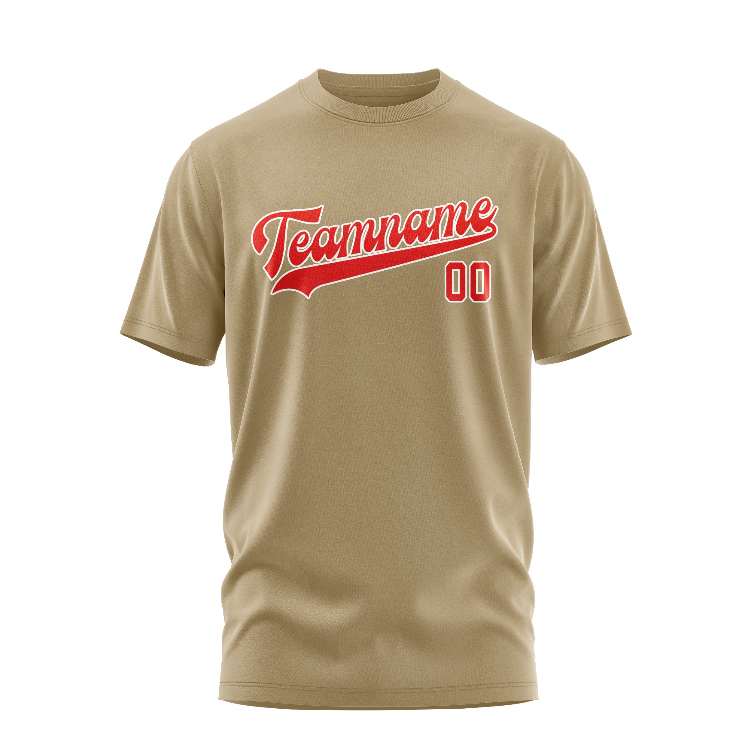 Maßgeschneidertes Hellkhaki Orangerot T-Shirt