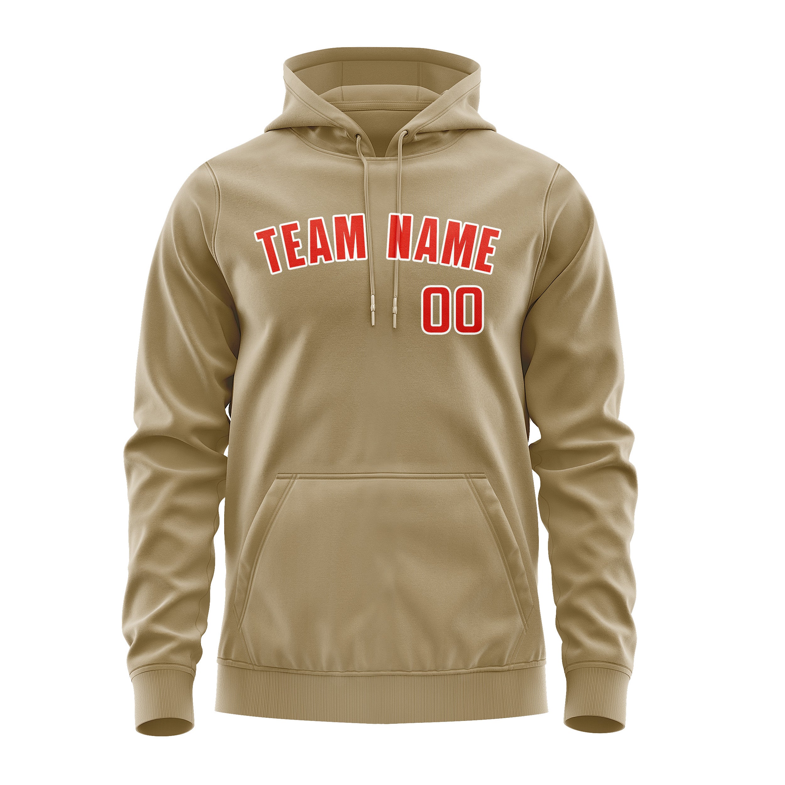 Maßgeschneidertes Hellkhaki Orangerot Hoodie