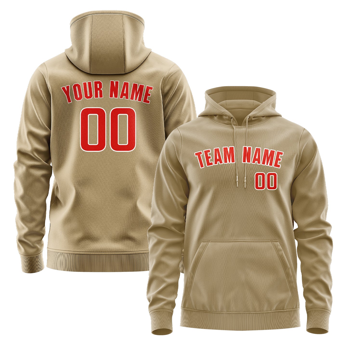 Maßgeschneidertes Hellkhaki Orangerot Hoodie