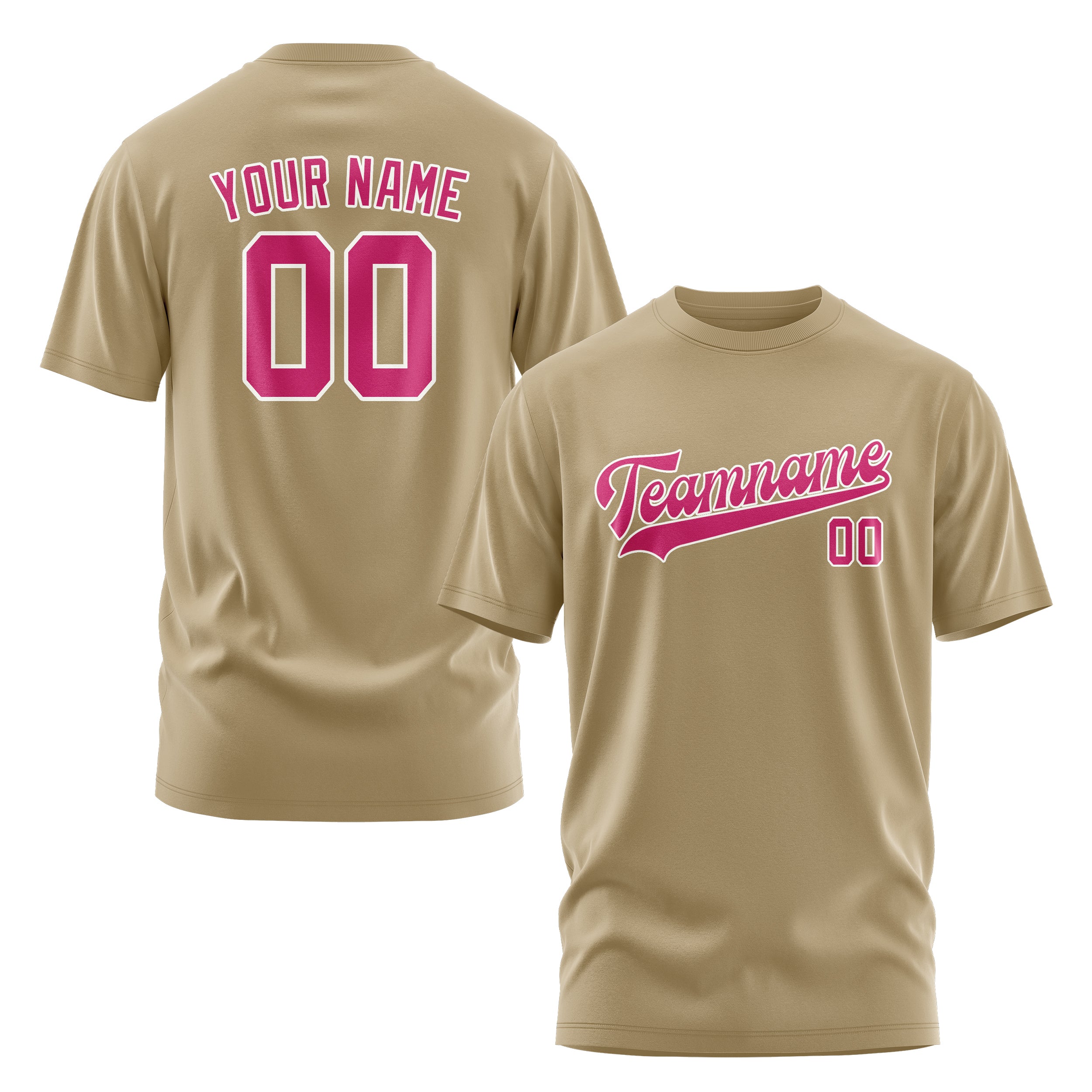 Maßgeschneidertes Hellkhaki Rosarot T-Shirt