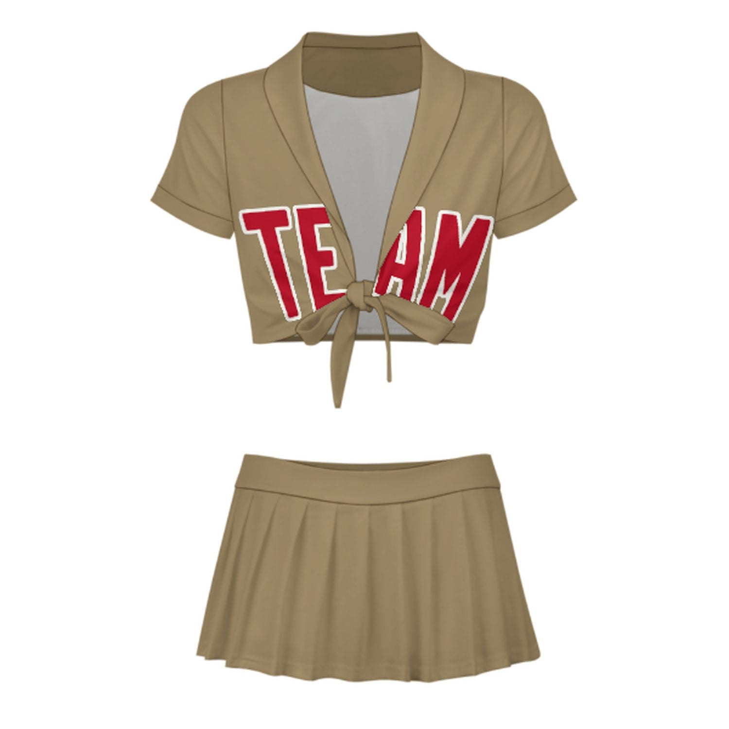 Maßgeschneidertes Hellkhaki Rot Cheerleader Outfit Set