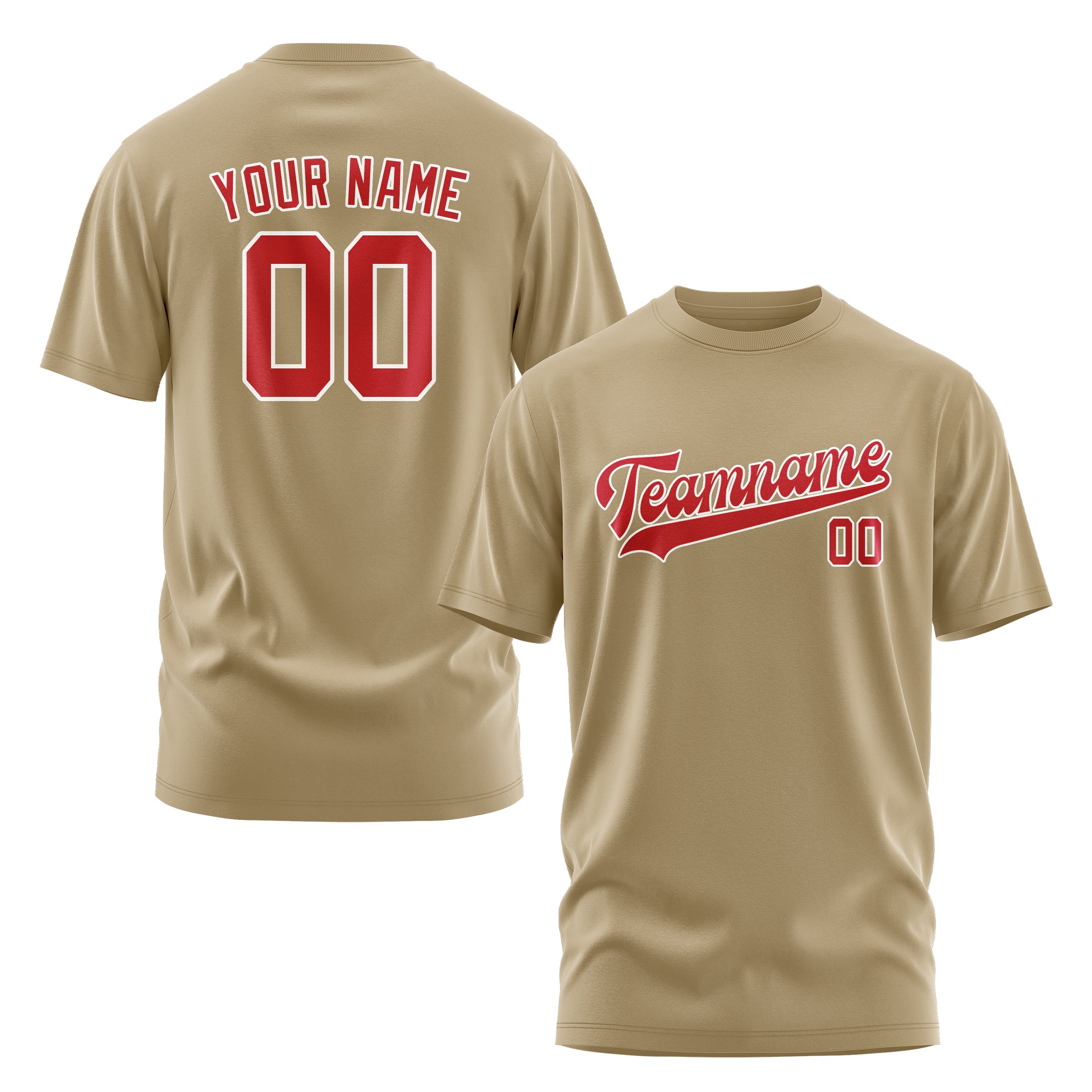 Maßgeschneidertes Hellkhaki Rot T-Shirt