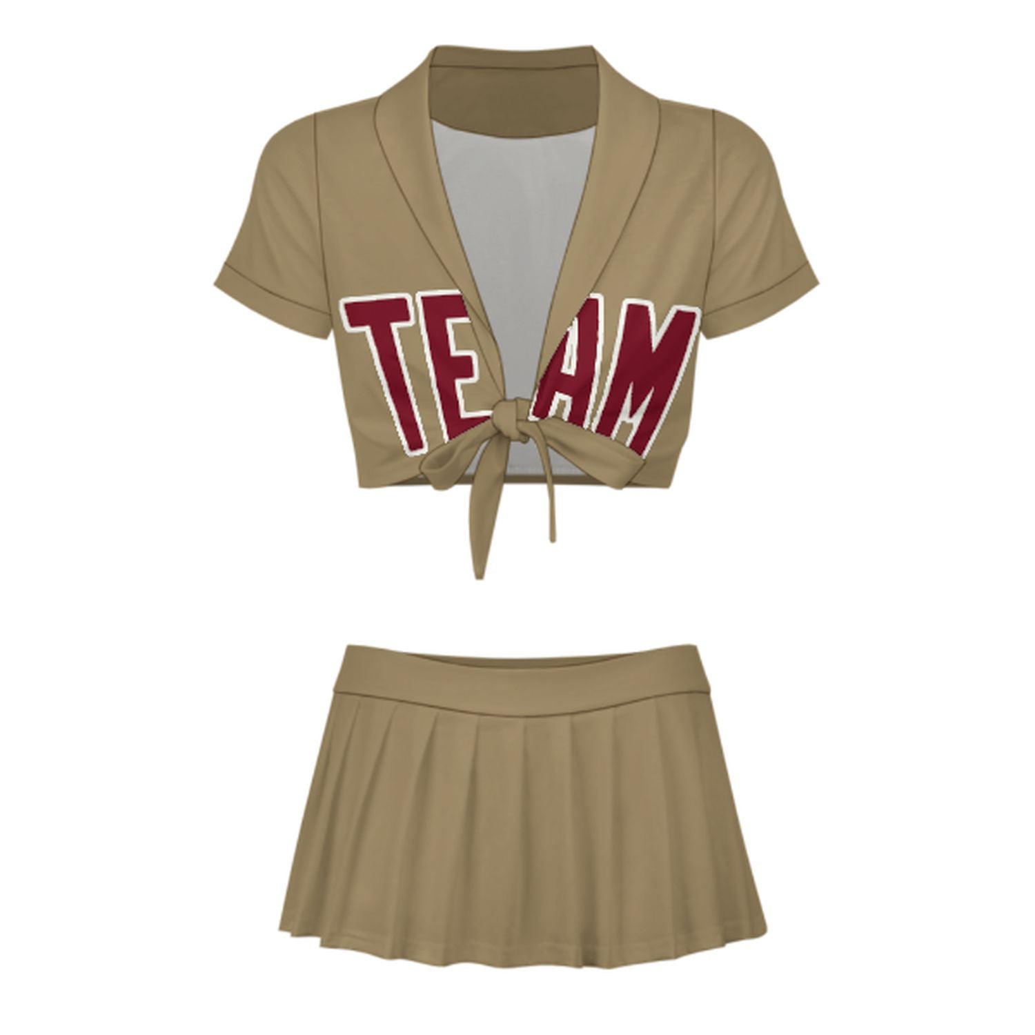 Maßgeschneidertes Hellkhaki Karmesinrot Cheerleader Outfit Set