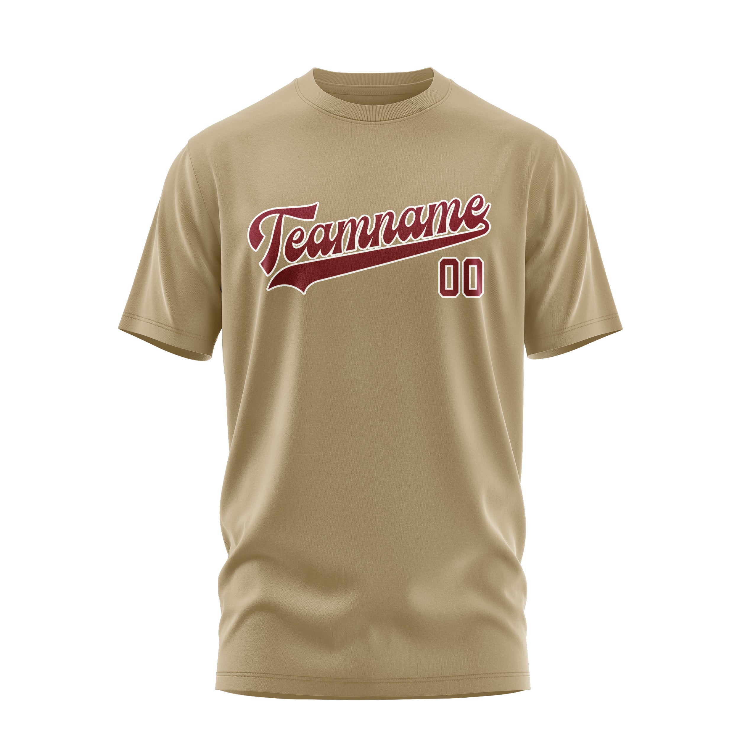 Maßgeschneidertes Hellkhaki Karmesinrot T-Shirt
