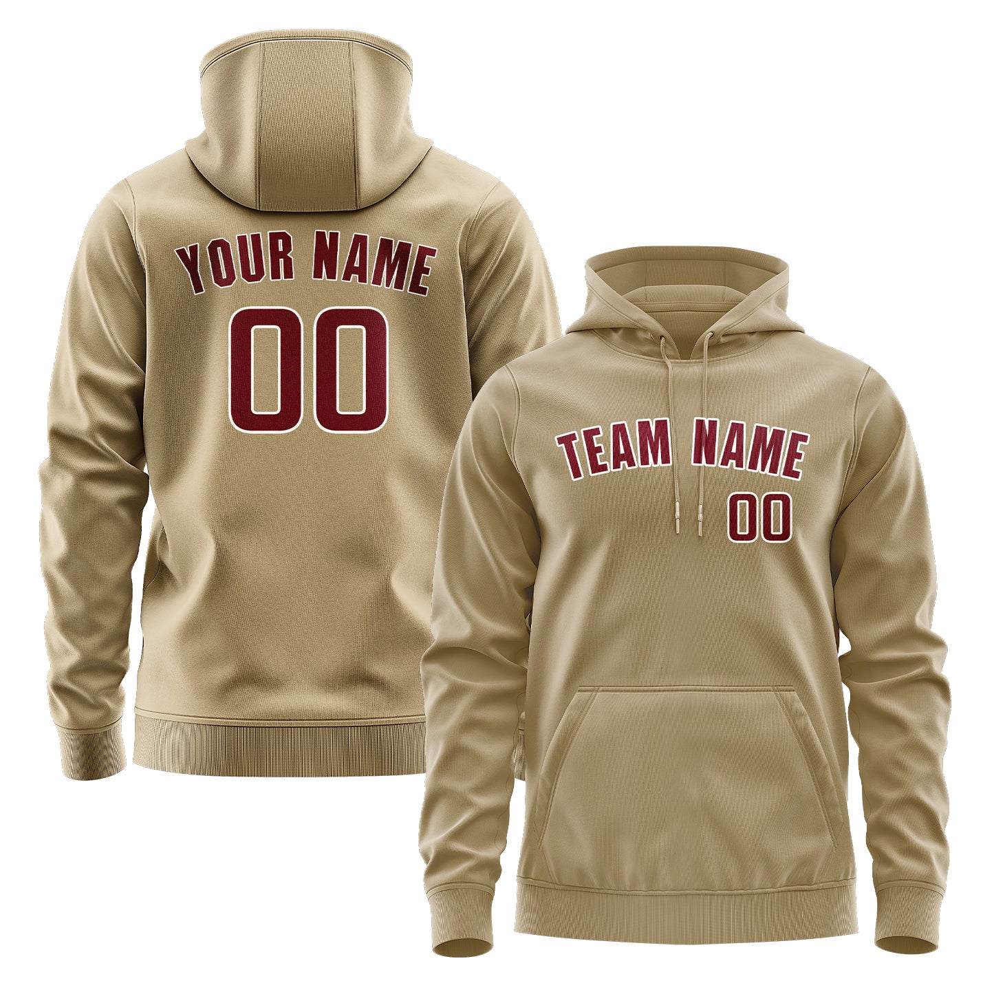 Maßgeschneidertes Hellkhaki Karmesinrot Hoodie