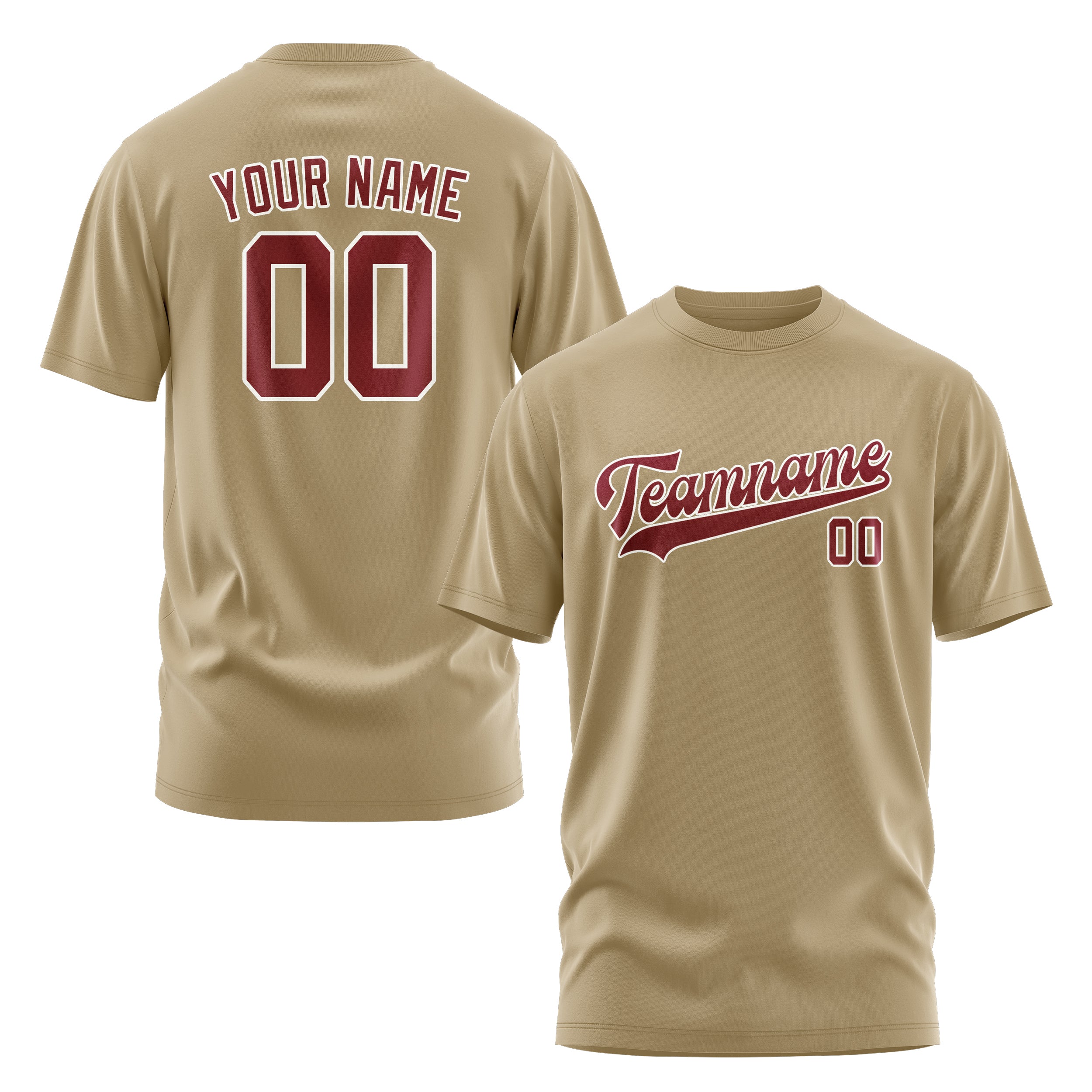 Maßgeschneidertes Hellkhaki Karmesinrot T-Shirt