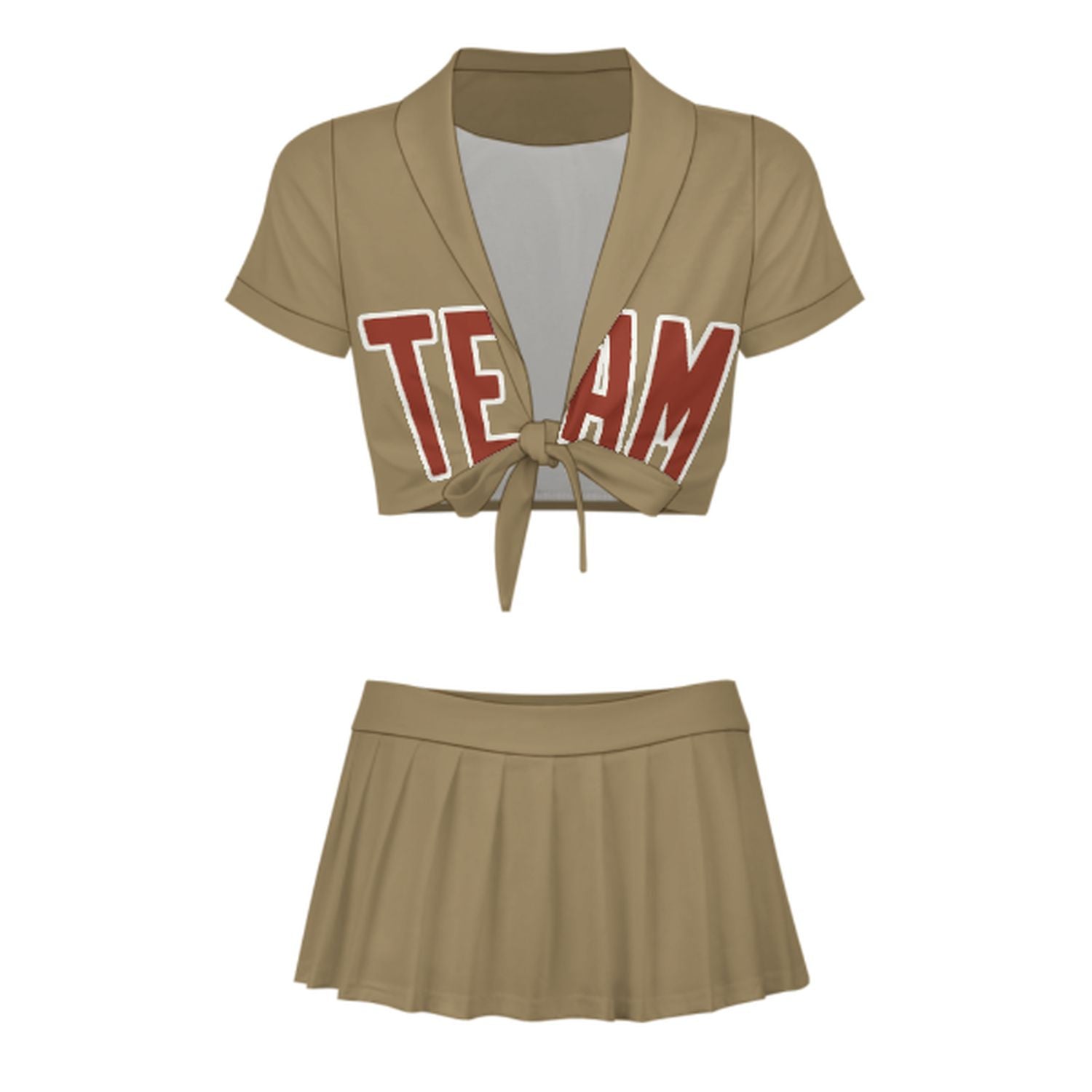 Maßgeschneidertes Hellkhaki Korallenrot Cheerleader Outfit Set