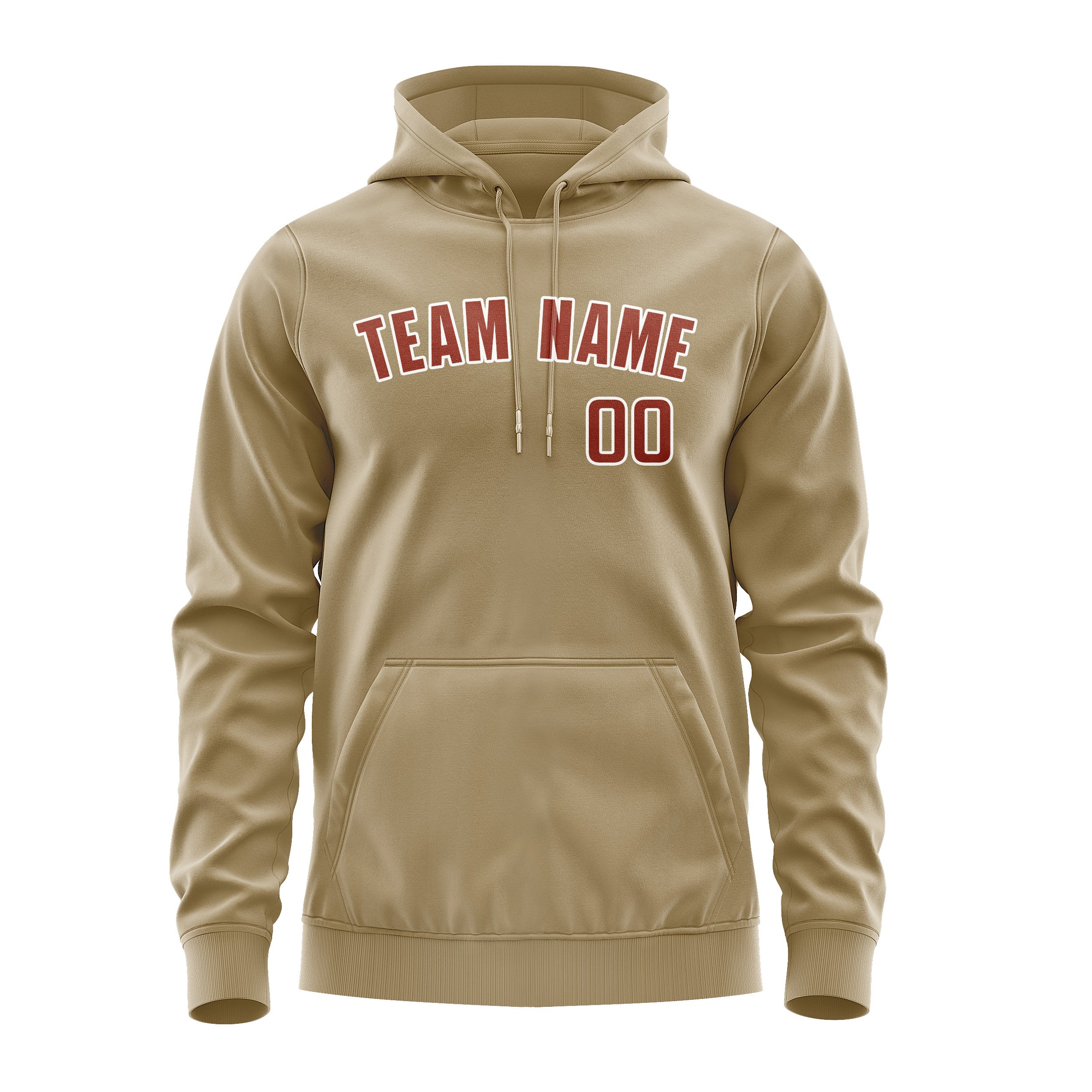 Maßgeschneidertes Hellkhaki Korallenrot Hoodie