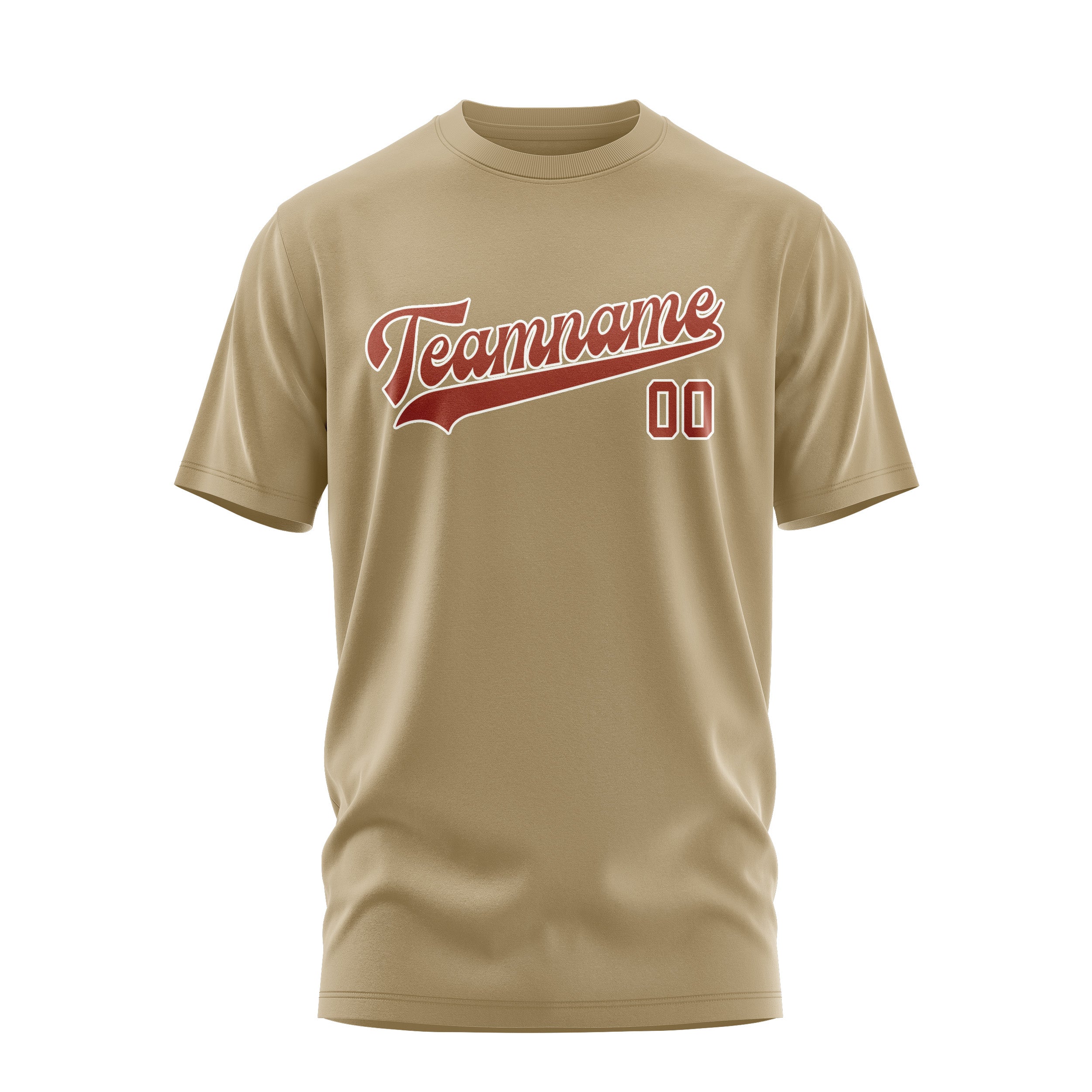 Maßgeschneidertes Hellkhaki Korallenrot T-Shirt