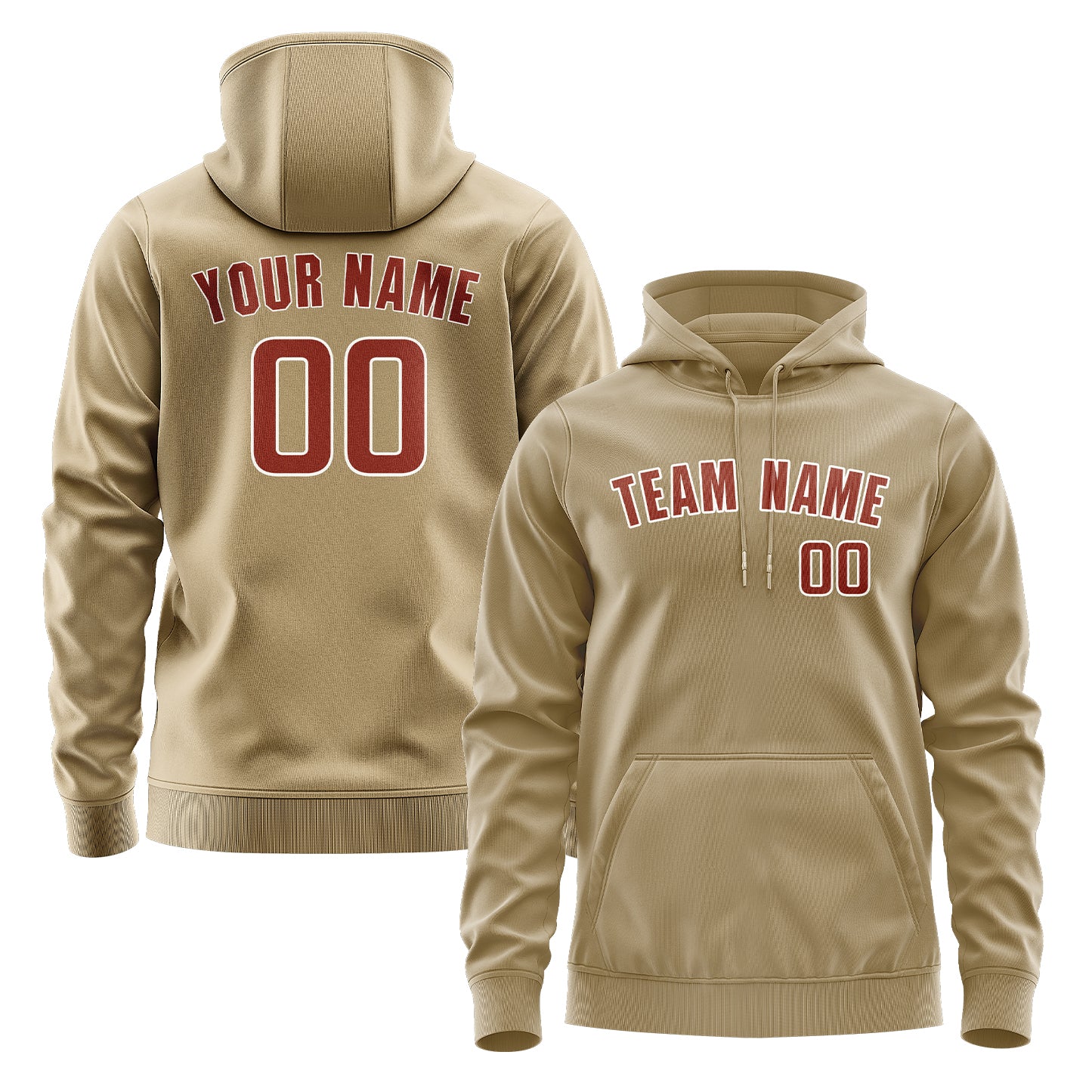 Maßgeschneidertes Hellkhaki Korallenrot Hoodie