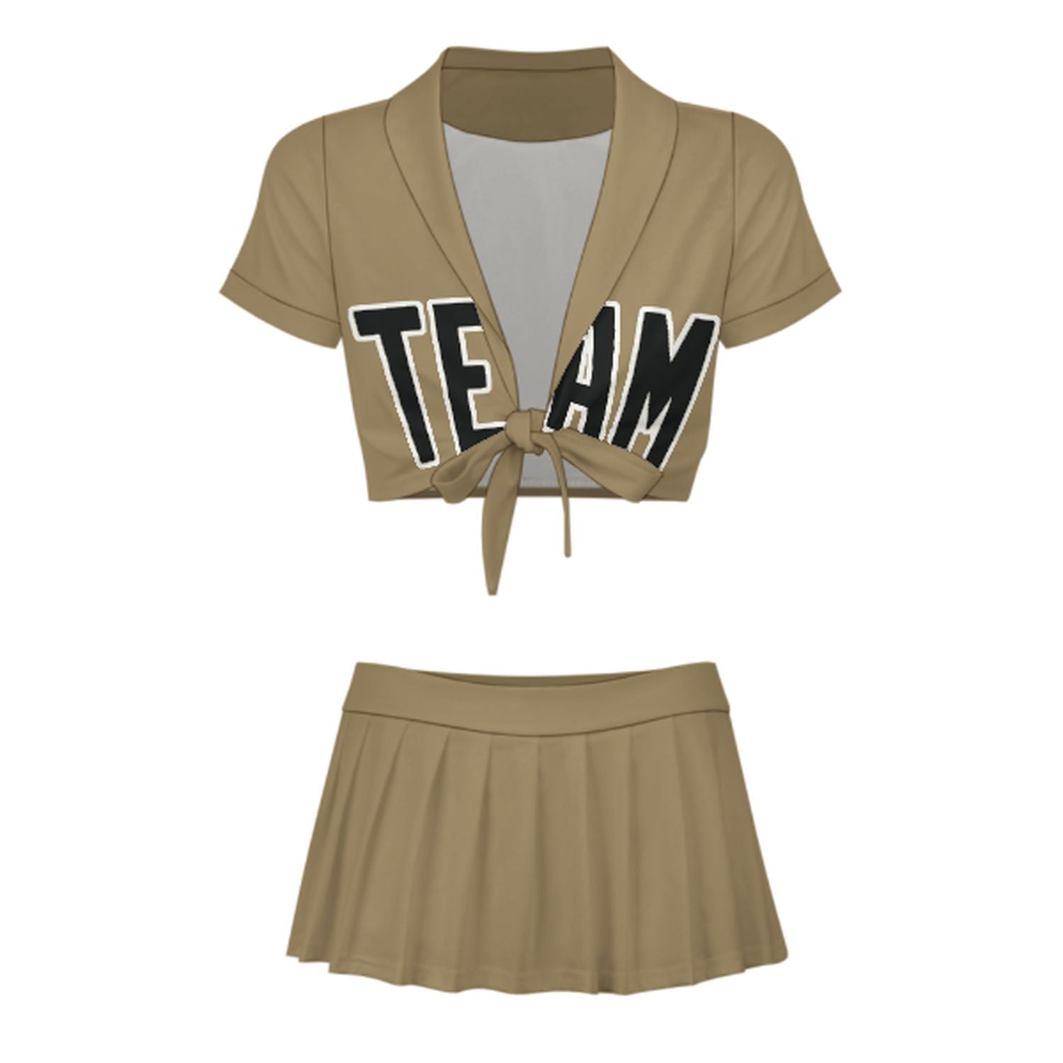 Maßgeschneidertes Hellkhaki Schwarz Cheerleader Outfit Set