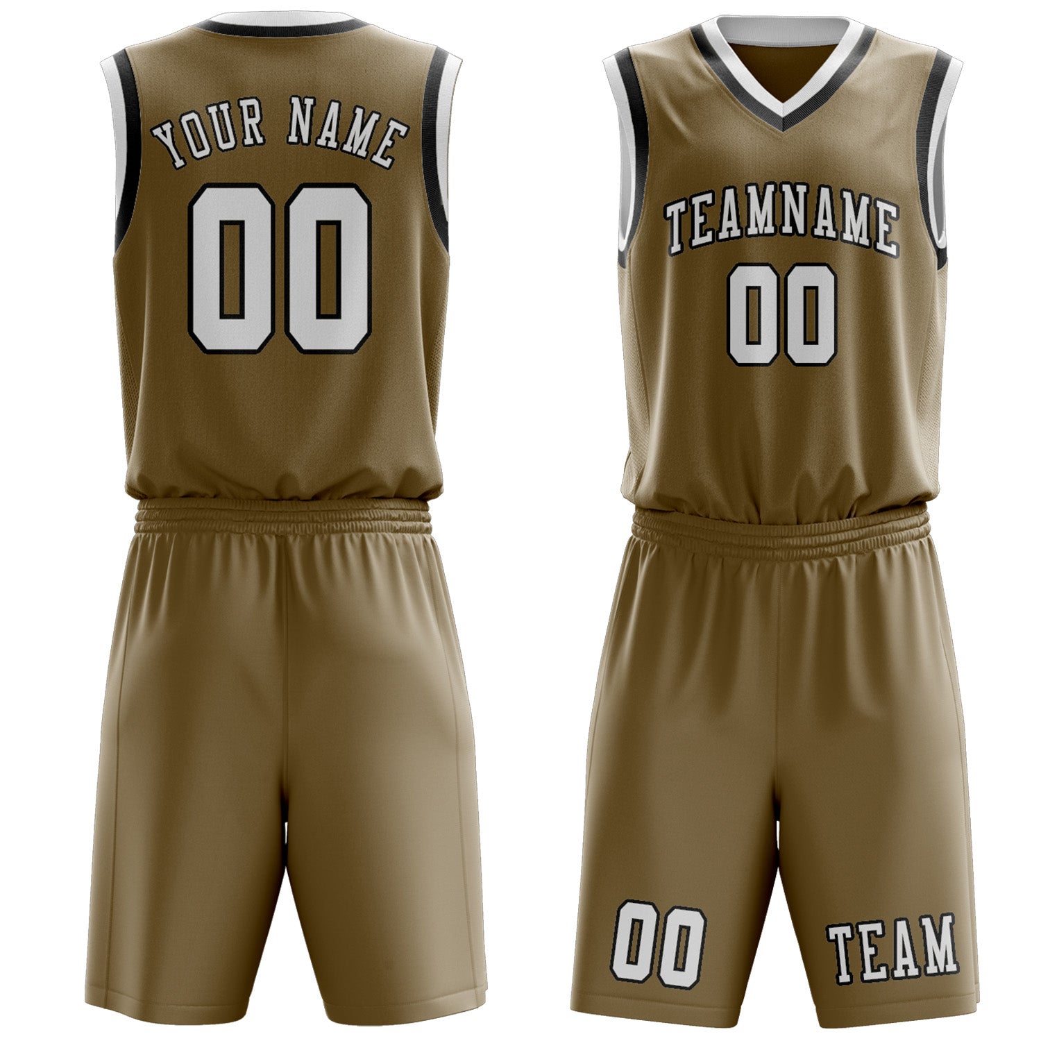 Benutzerdefiniertes Professionelles Hellkhaki Weiß Basketballtrikot-Set
